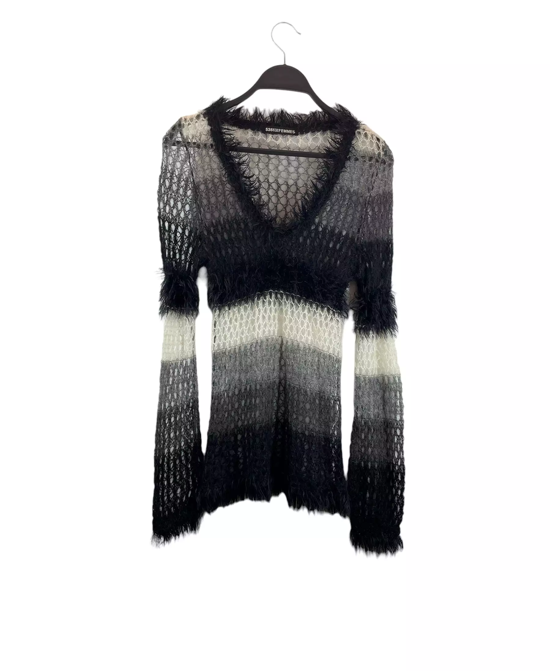 5351 POUR LES FEMMES/Sweater/OS/Stripe/Mohair/BLK/3470040002