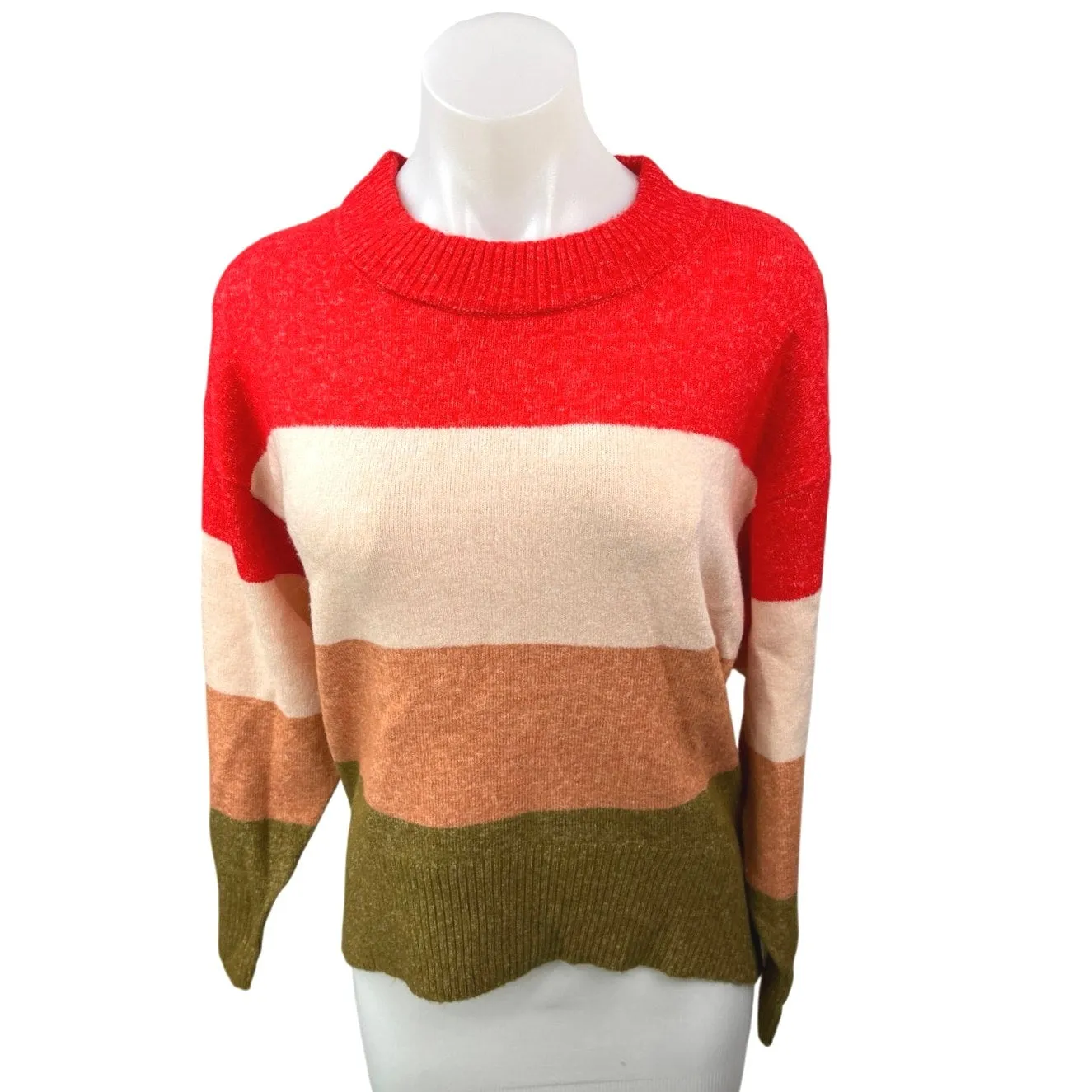 A New Day Multicolor Colorblock Mock Crew Neck Knit Pullover Sweater Top Size XS