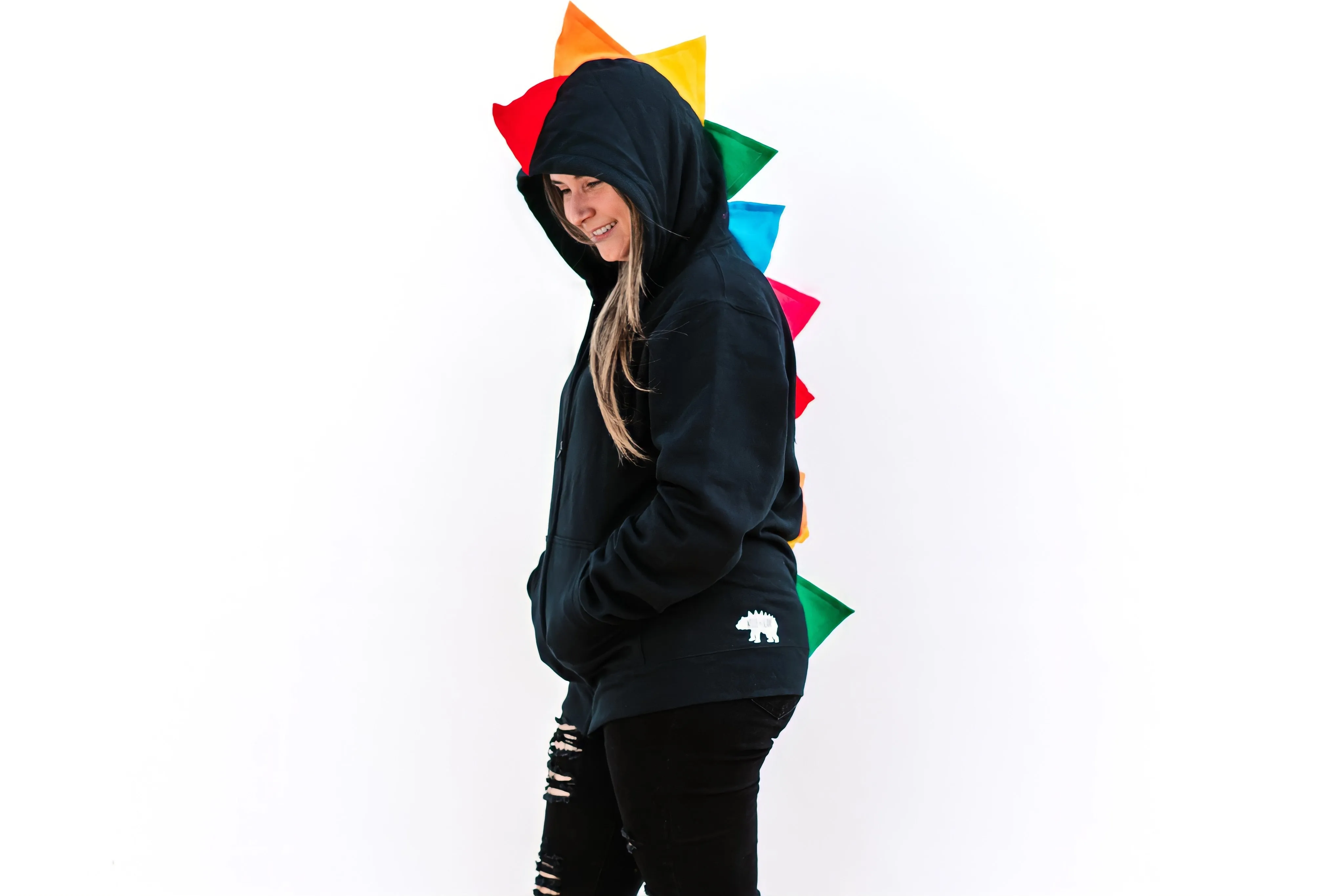 Adult Dinosaur Hoodie - Rainbow Spikes