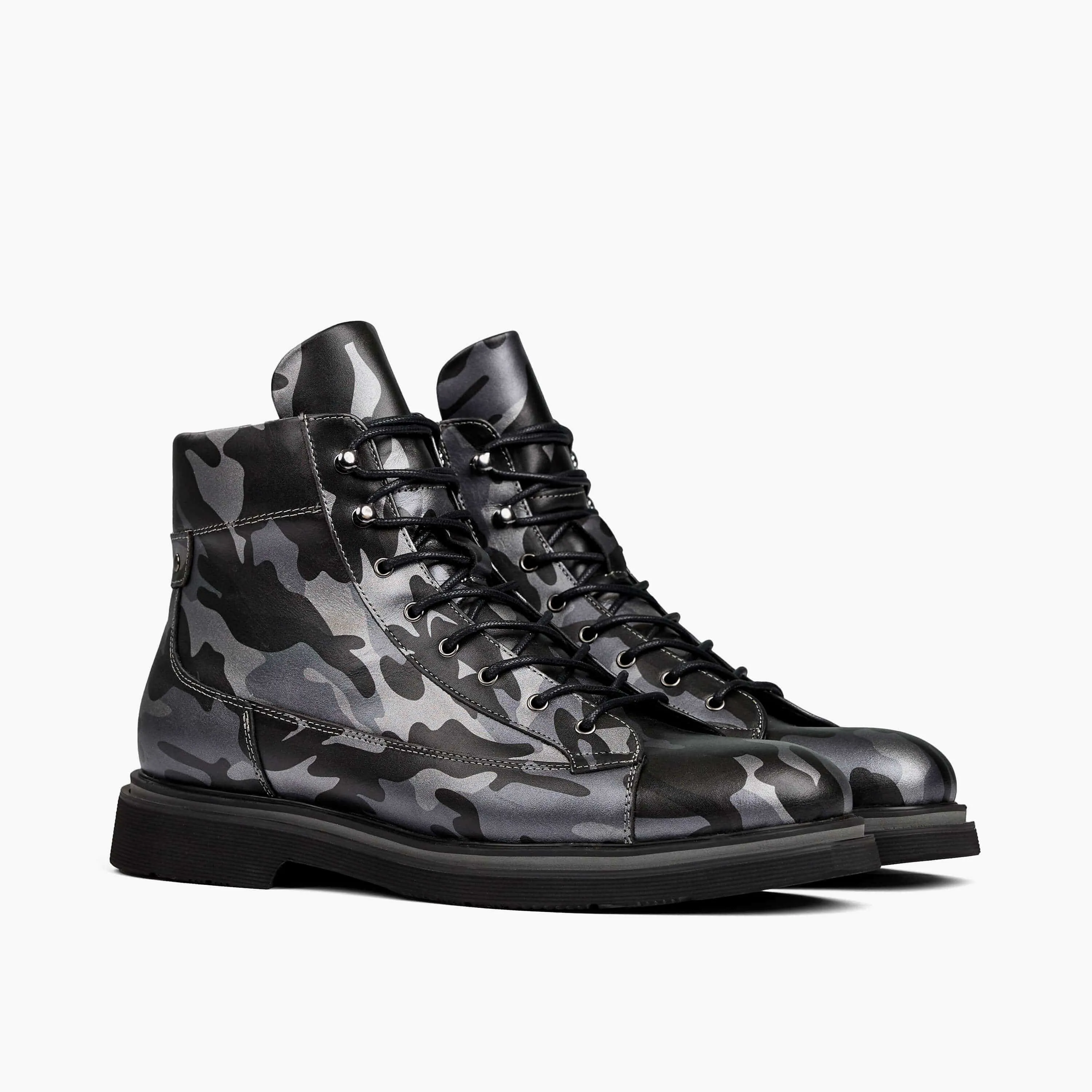 Aiden Black Camo Leather Combat Boots