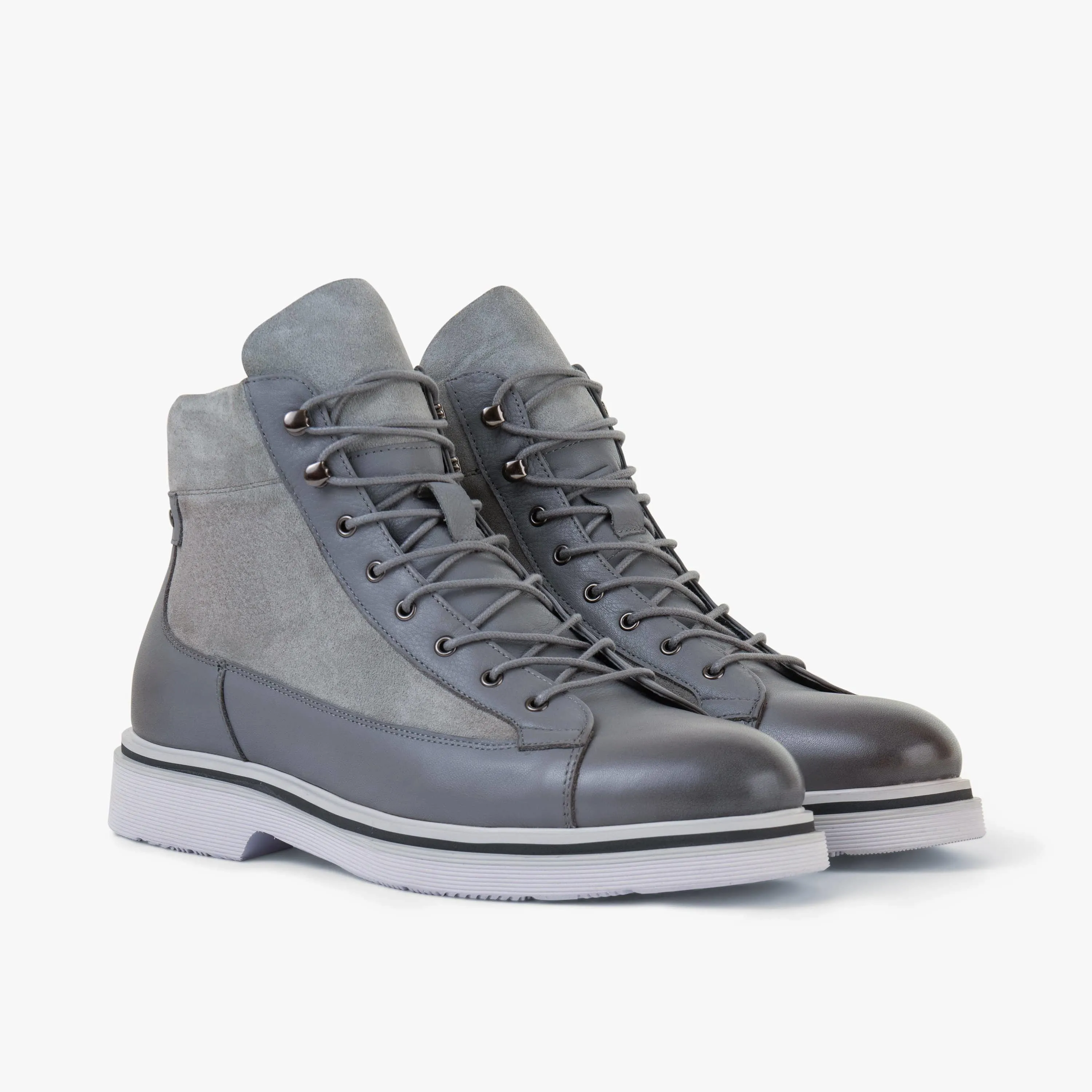 Aiden Cool Grey Leather Combat Boots