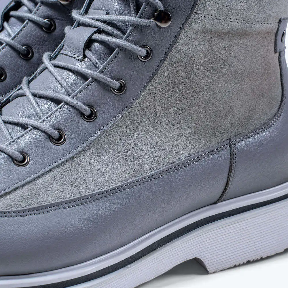 Aiden Cool Grey Leather Combat Boots