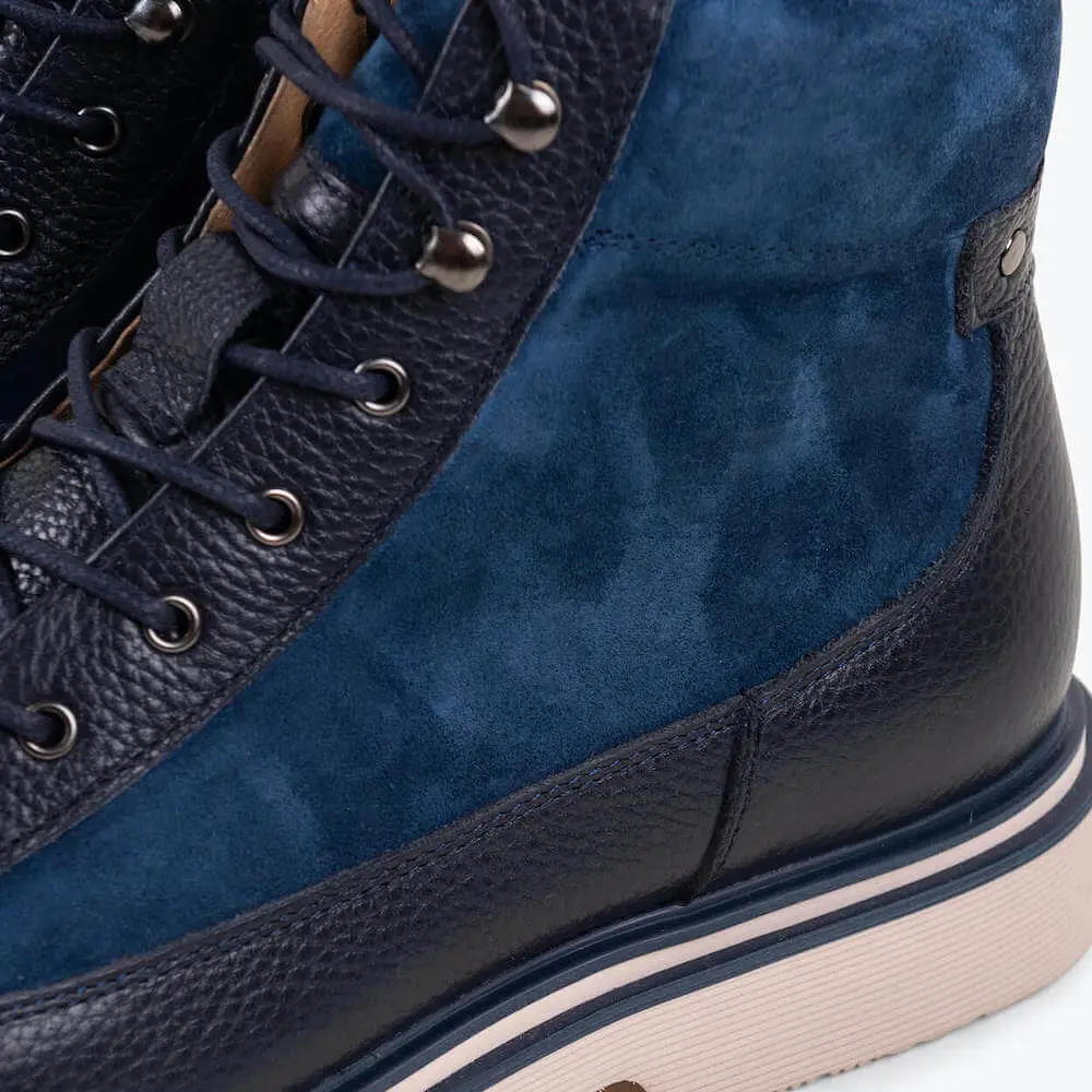 Aiden Navy Leather Combat Boots