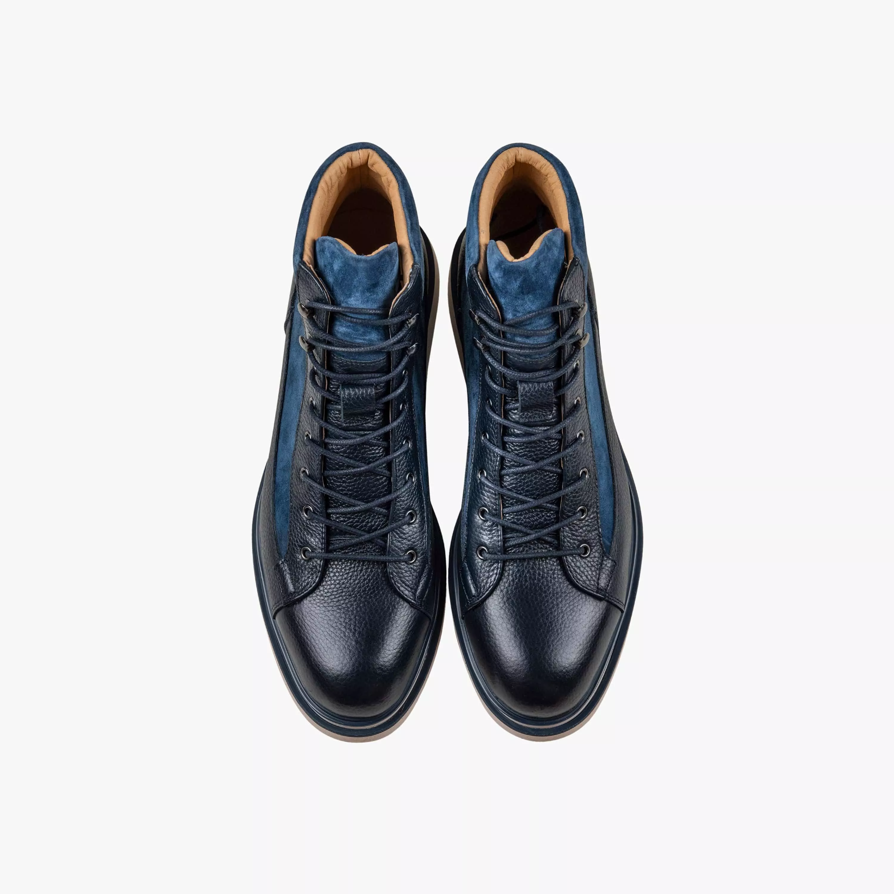 Aiden Navy Leather Combat Boots