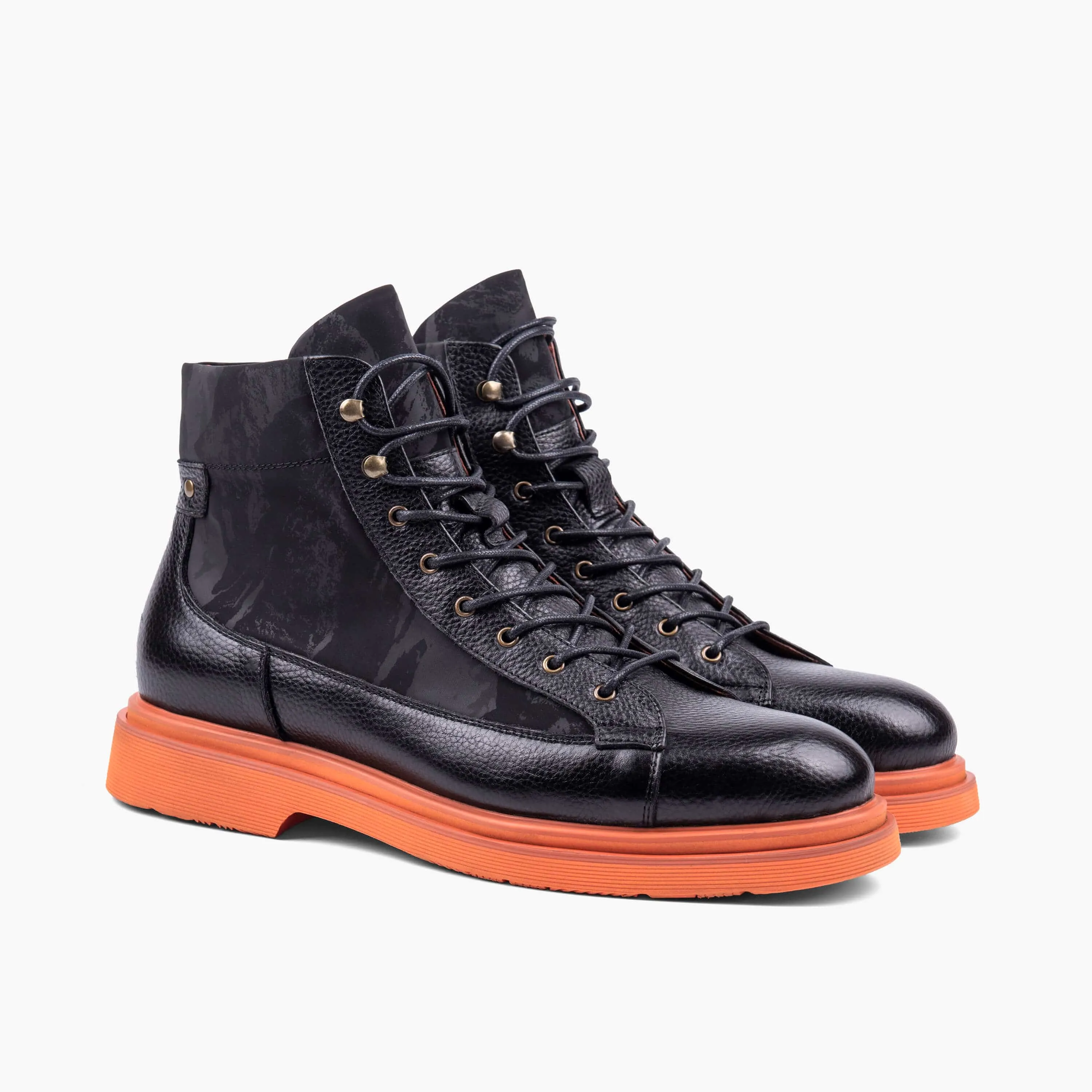 Aiden Onyx/Orange Leather Combat Boots