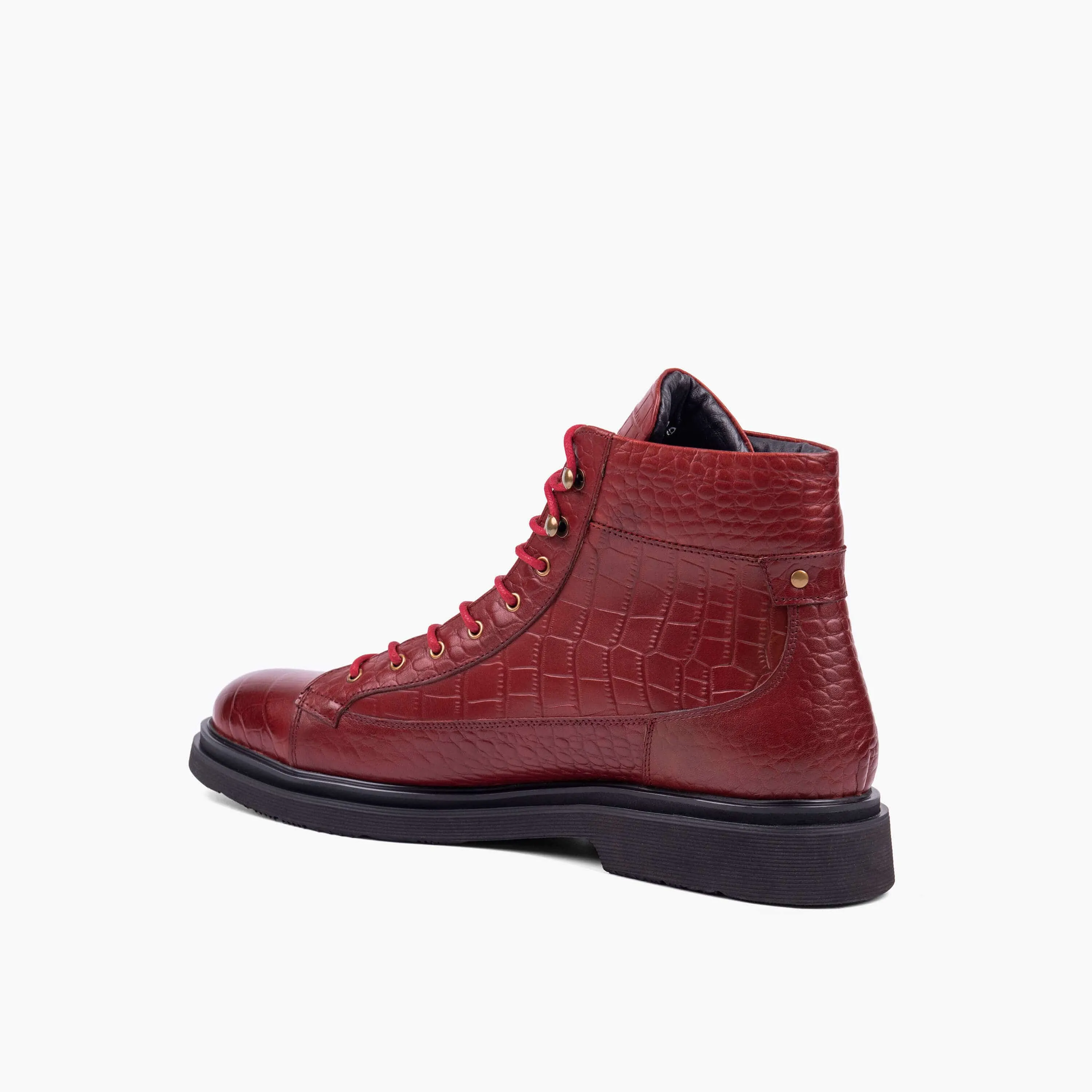 Aiden Red Crocskin Leather Combat Boots