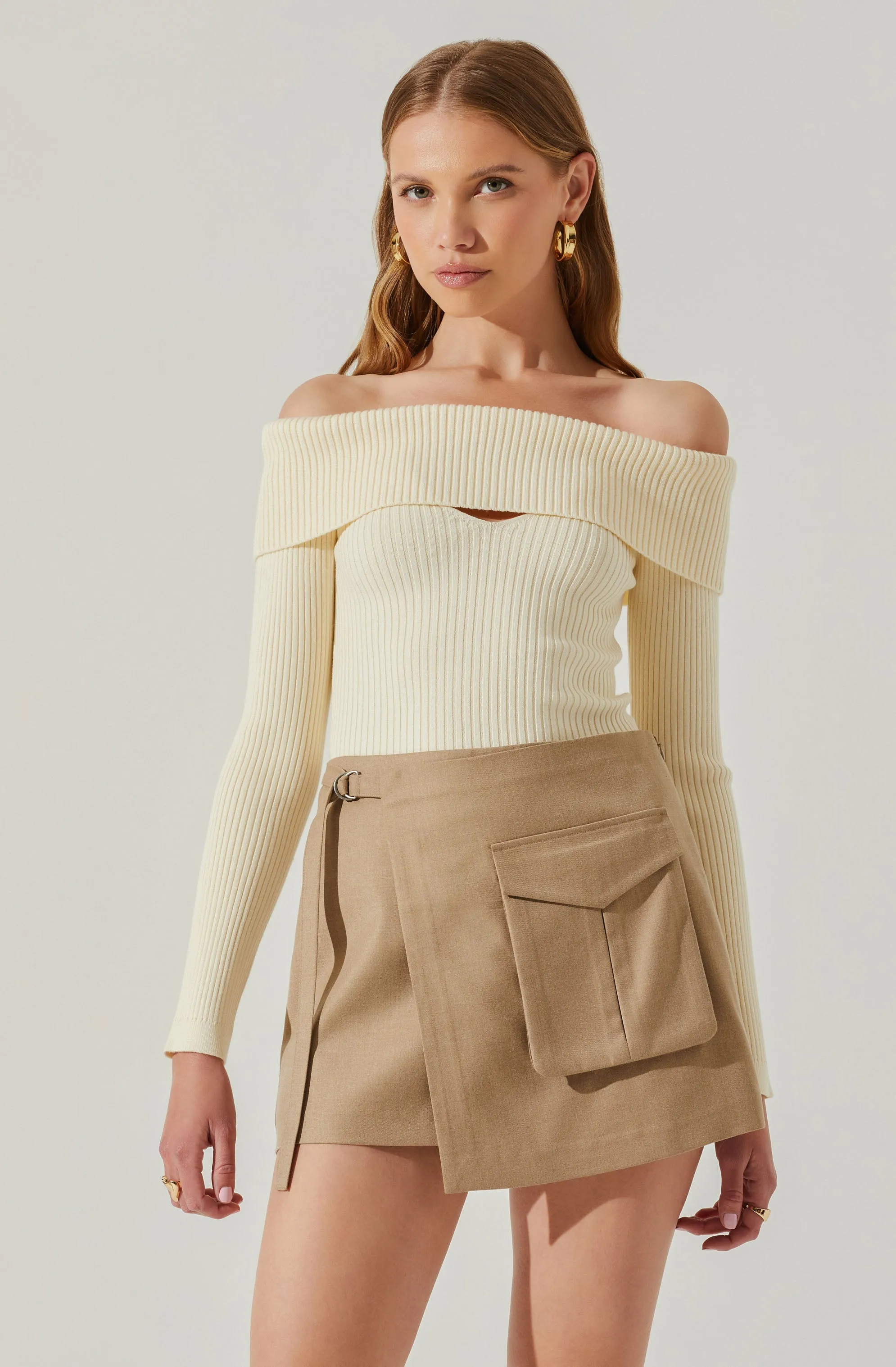 Ainsley Ribbed Off Shoulder Sweater