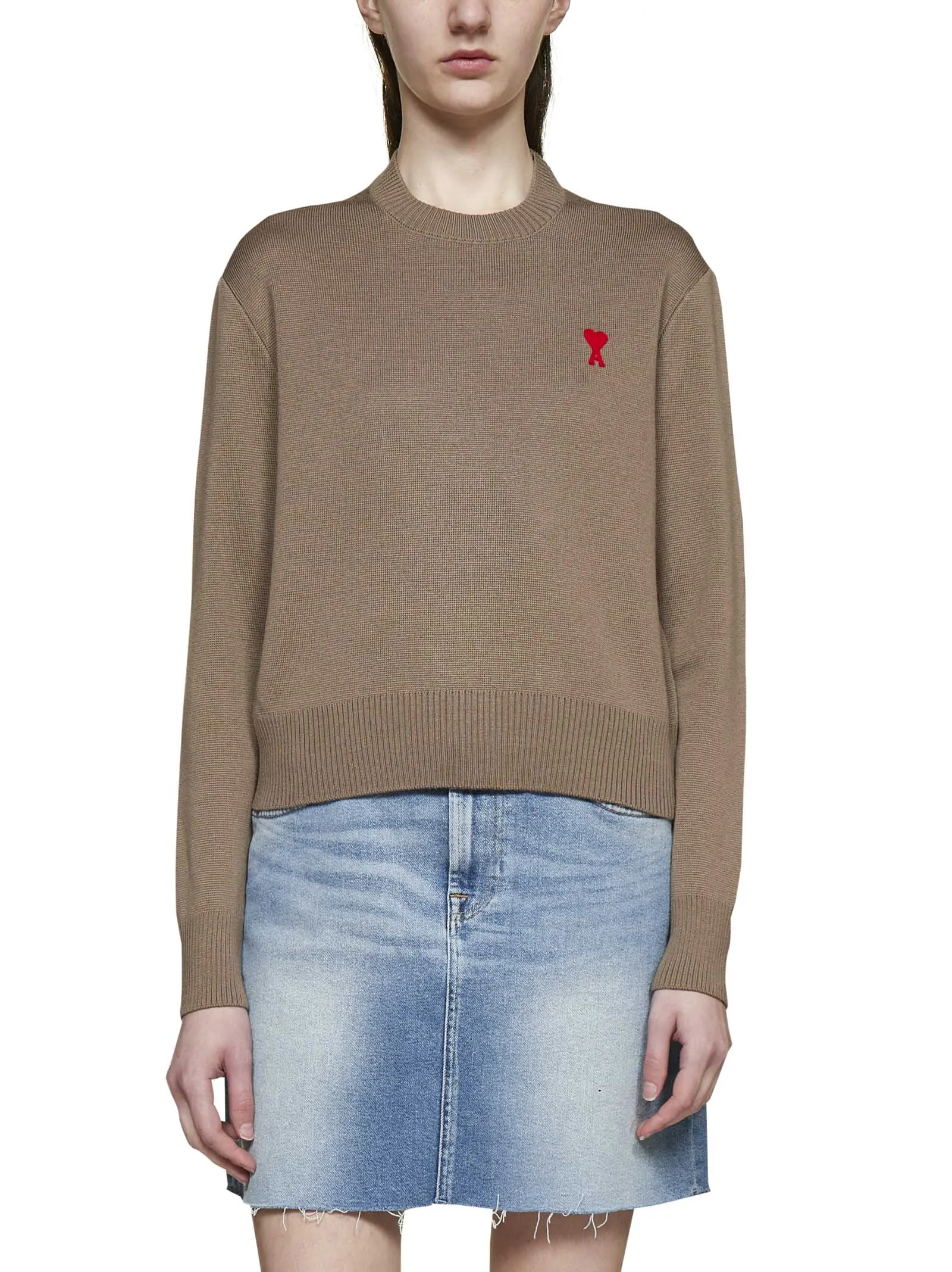 AMI Motif Embroidered Crewneck Sweater