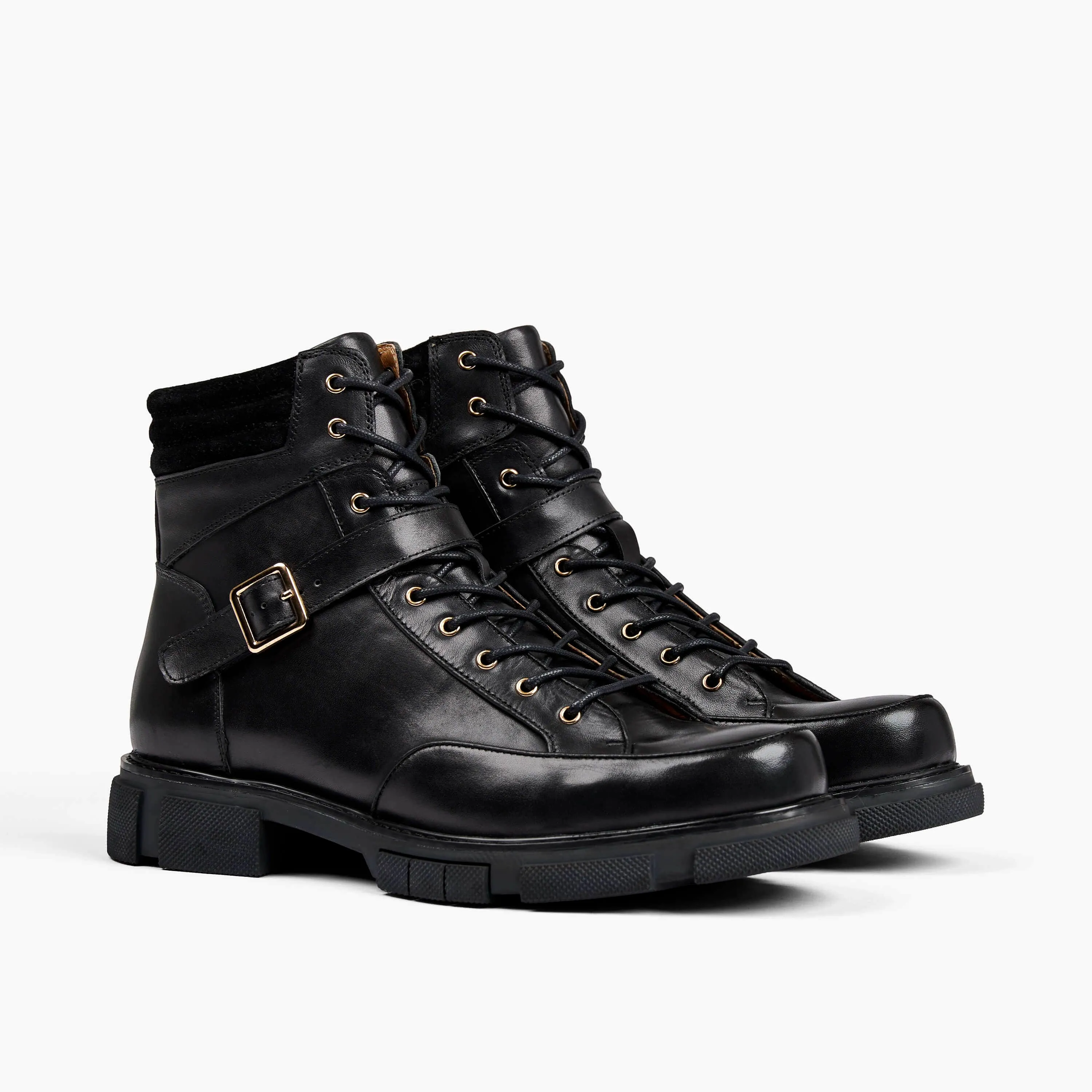 Atlas Black Leather Strap Boots