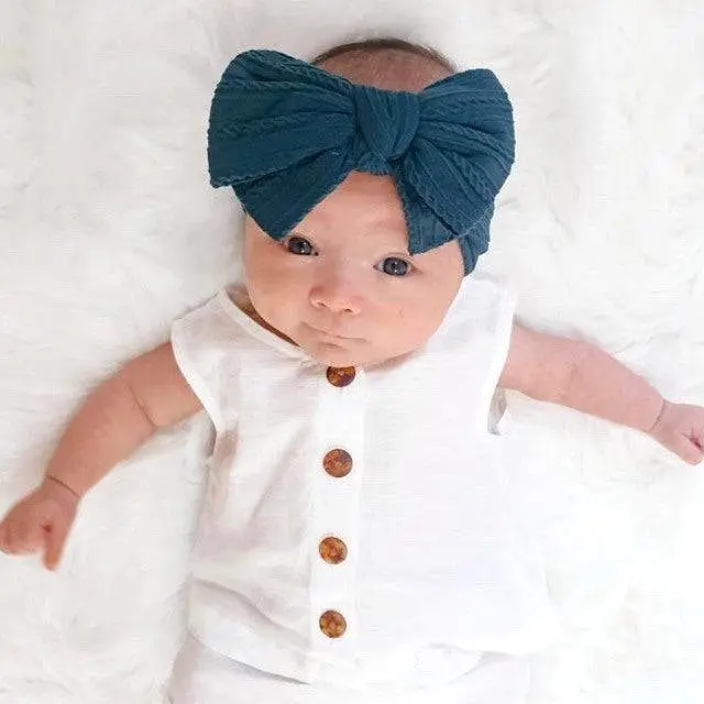 Baby Top Knot Double Bow Headband Blush