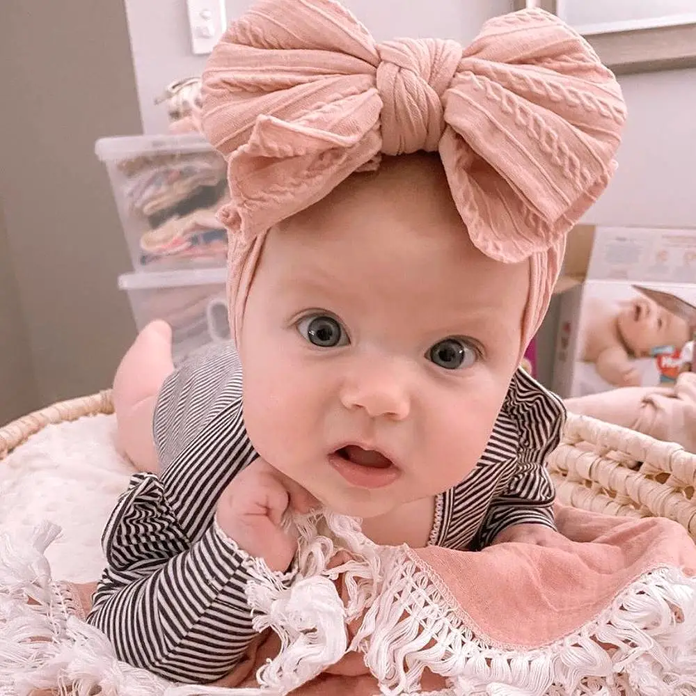 Baby Top Knot Double Bow Headband Mauve