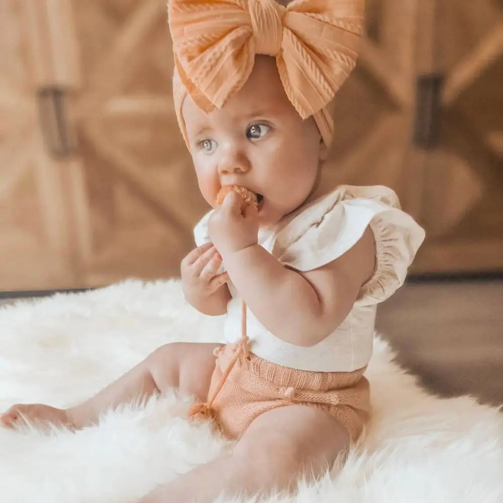 Baby Top Knot Double Bow Headband Peach