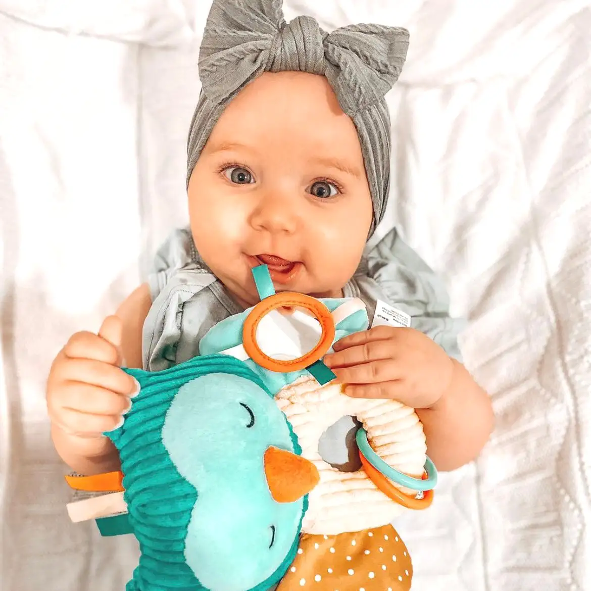 Baby Top Knot Single Bow Headband Grey