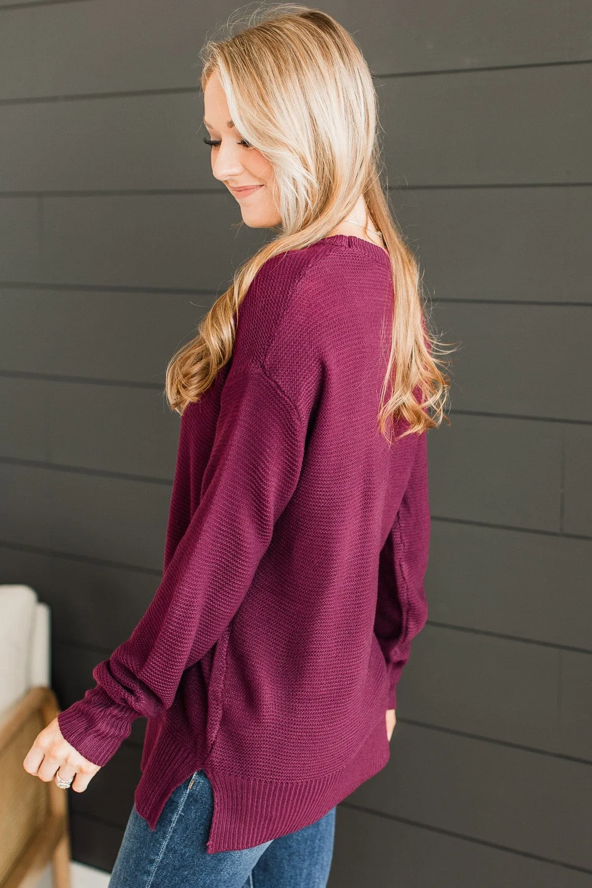 Be Fashionable Knit Sweater- Wine