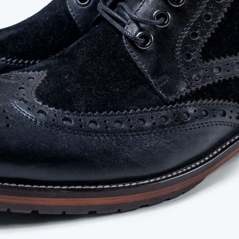 Belmont Black Leather Wingtip Combat Boots