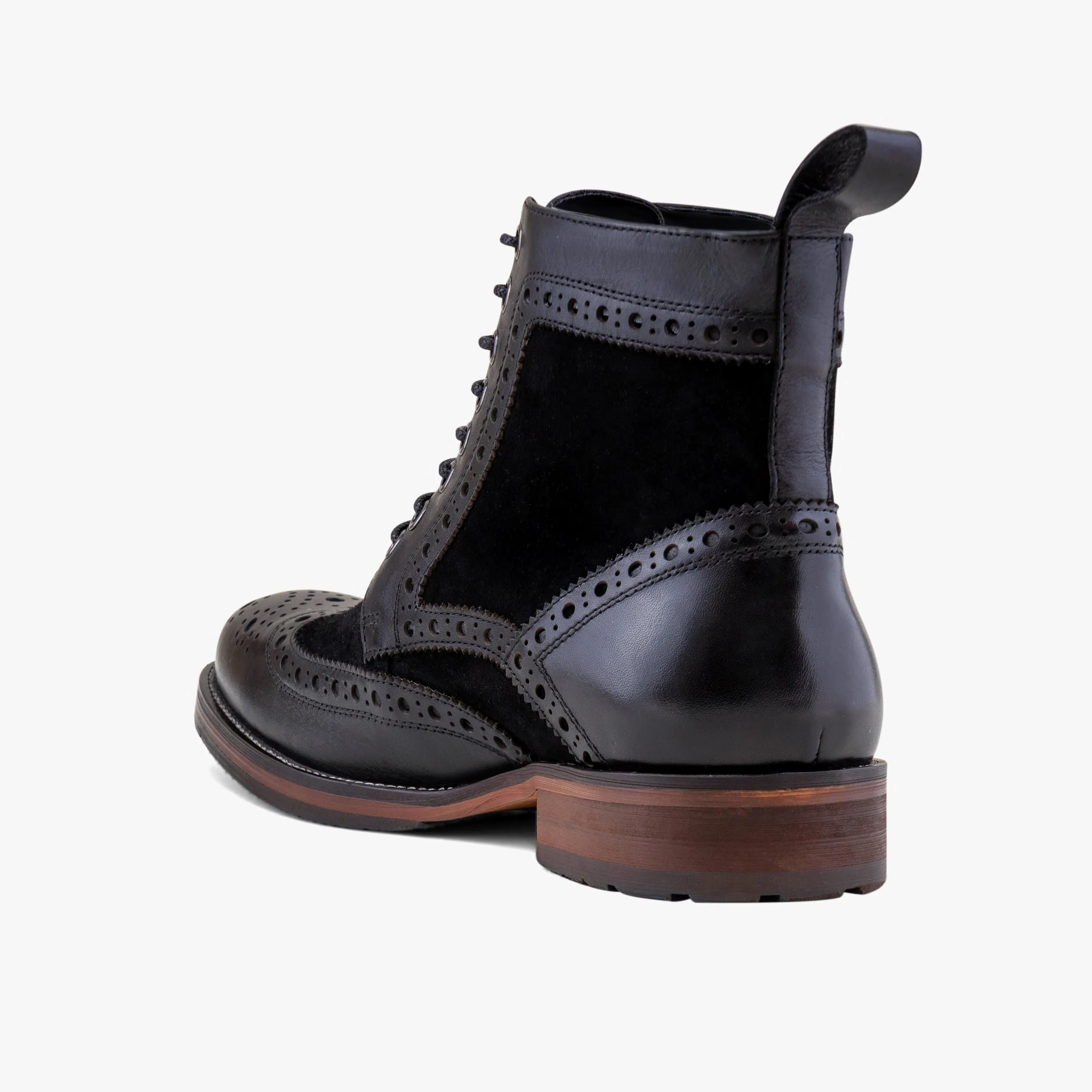 Belmont Black Leather Wingtip Combat Boots