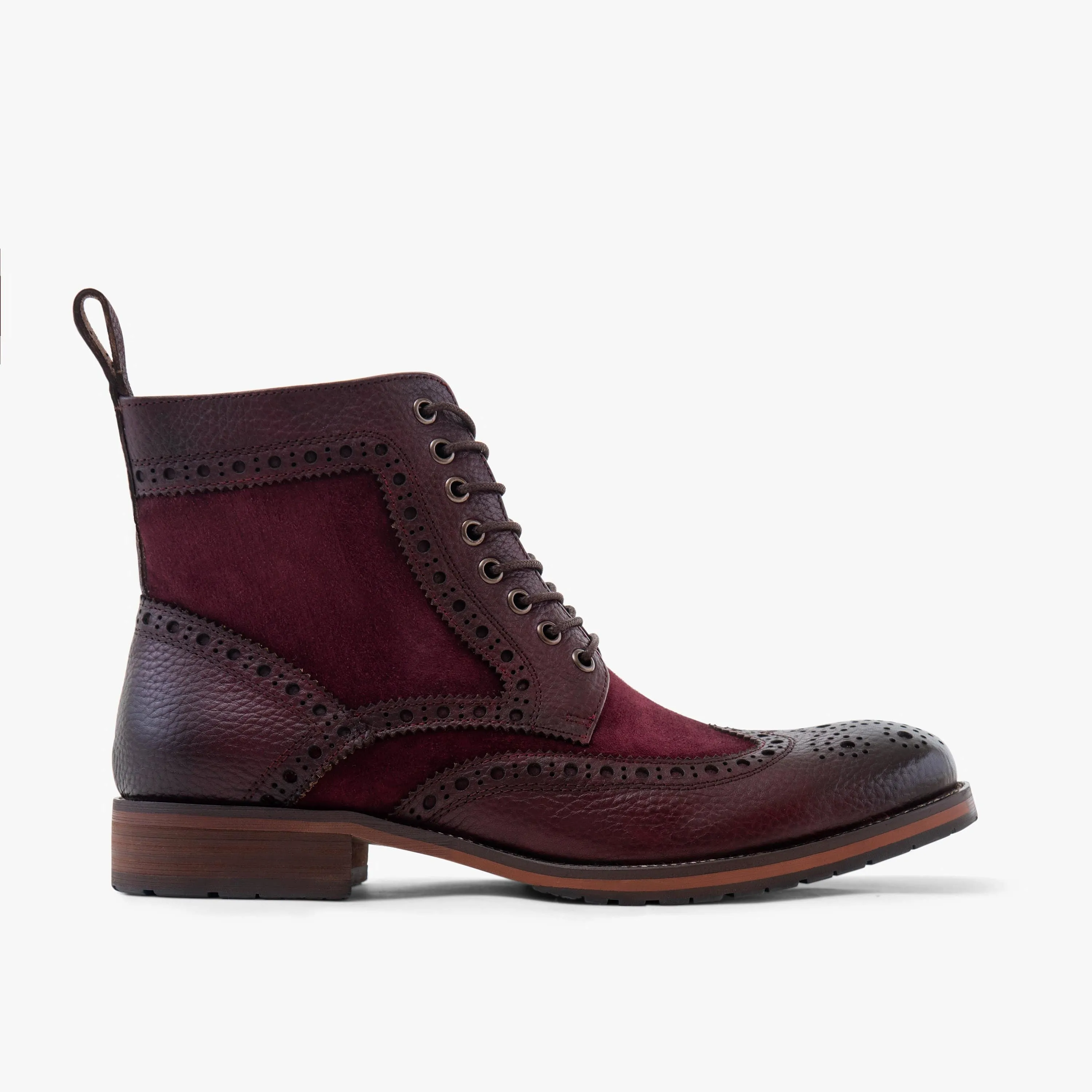 Belmont Burgundy Leather Wingtip Combat Boots