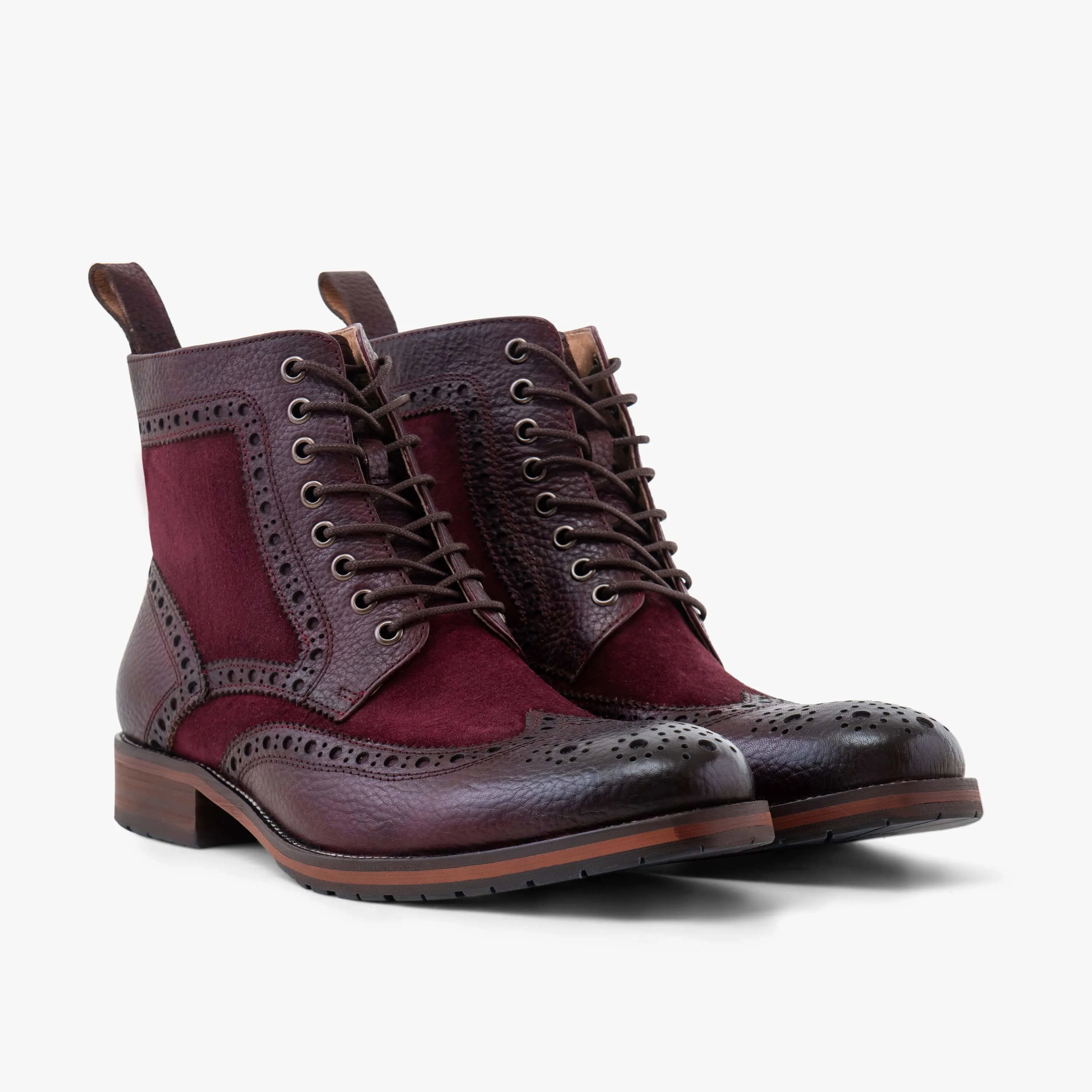 Belmont Burgundy Leather Wingtip Combat Boots