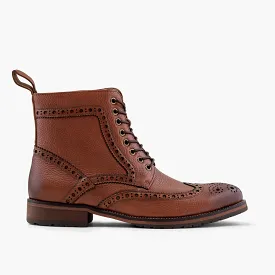 Belmont Cognac Leather Wingtip Combat Boots