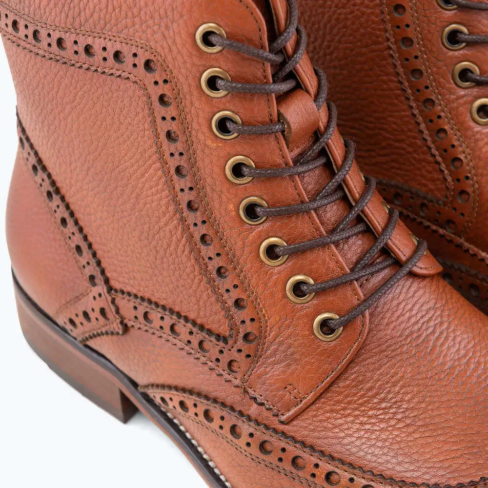 Belmont Cognac Leather Wingtip Combat Boots