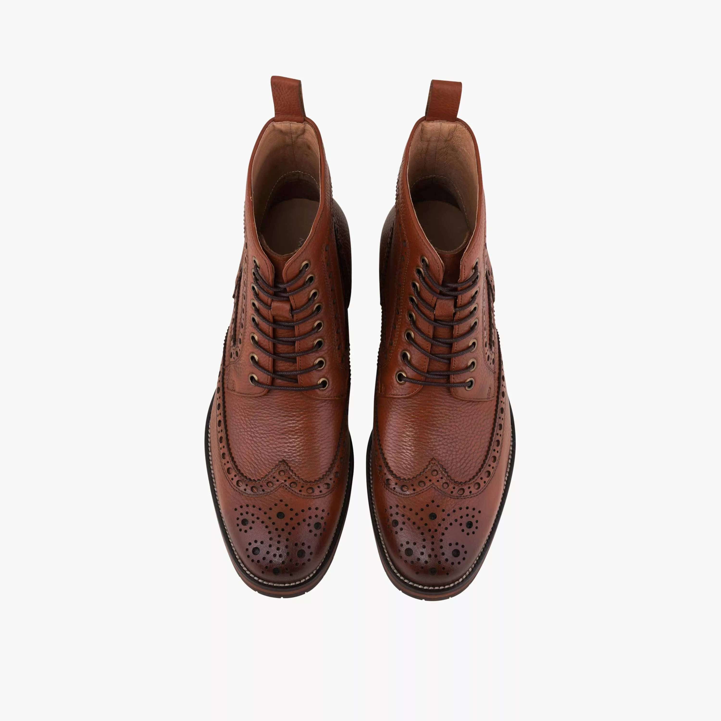 Belmont Cognac Leather Wingtip Combat Boots