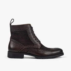 Belmont Dark Oak Leather Wingtip Combat Boots