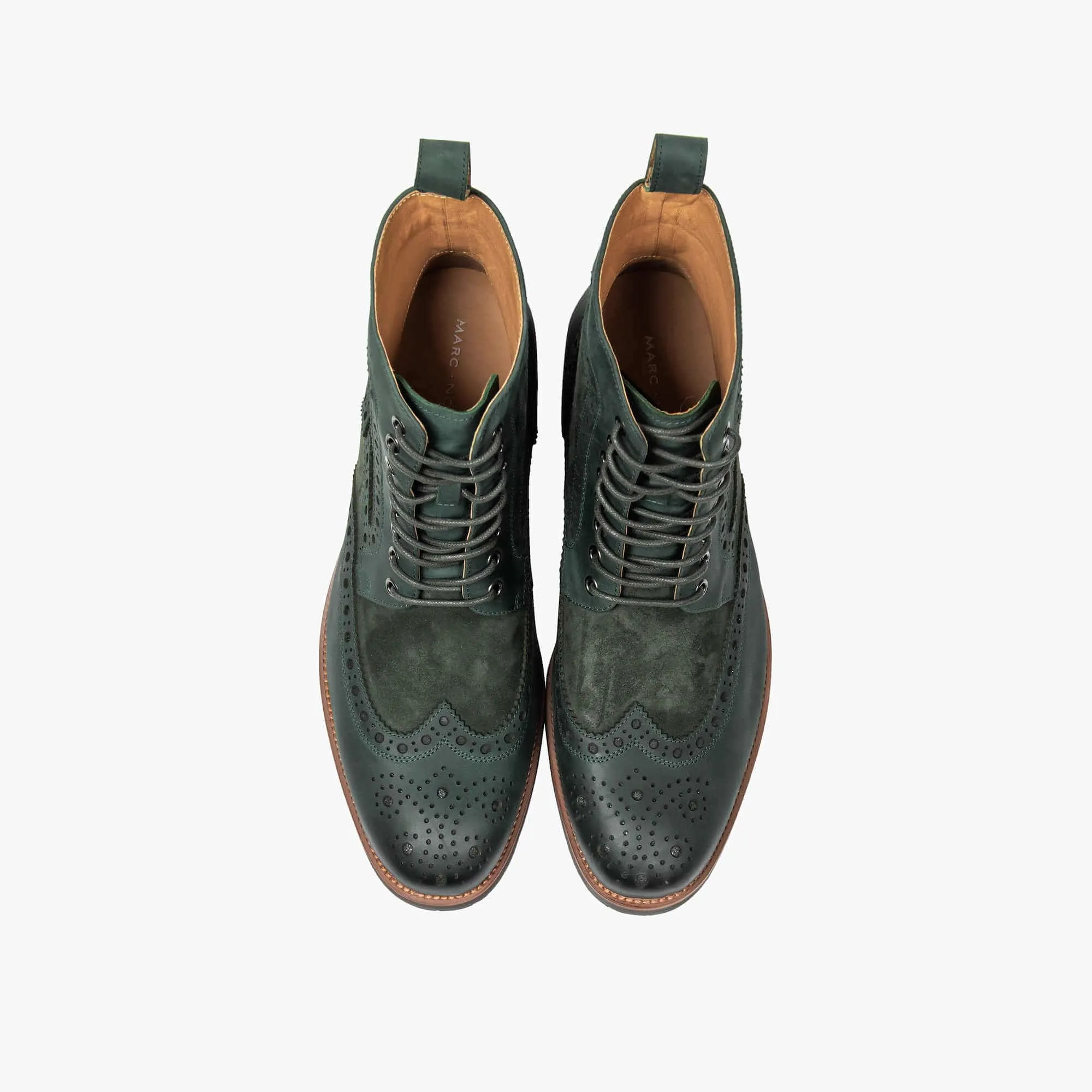 Belmont Hunter Green Leather Wingtip Combat Boots