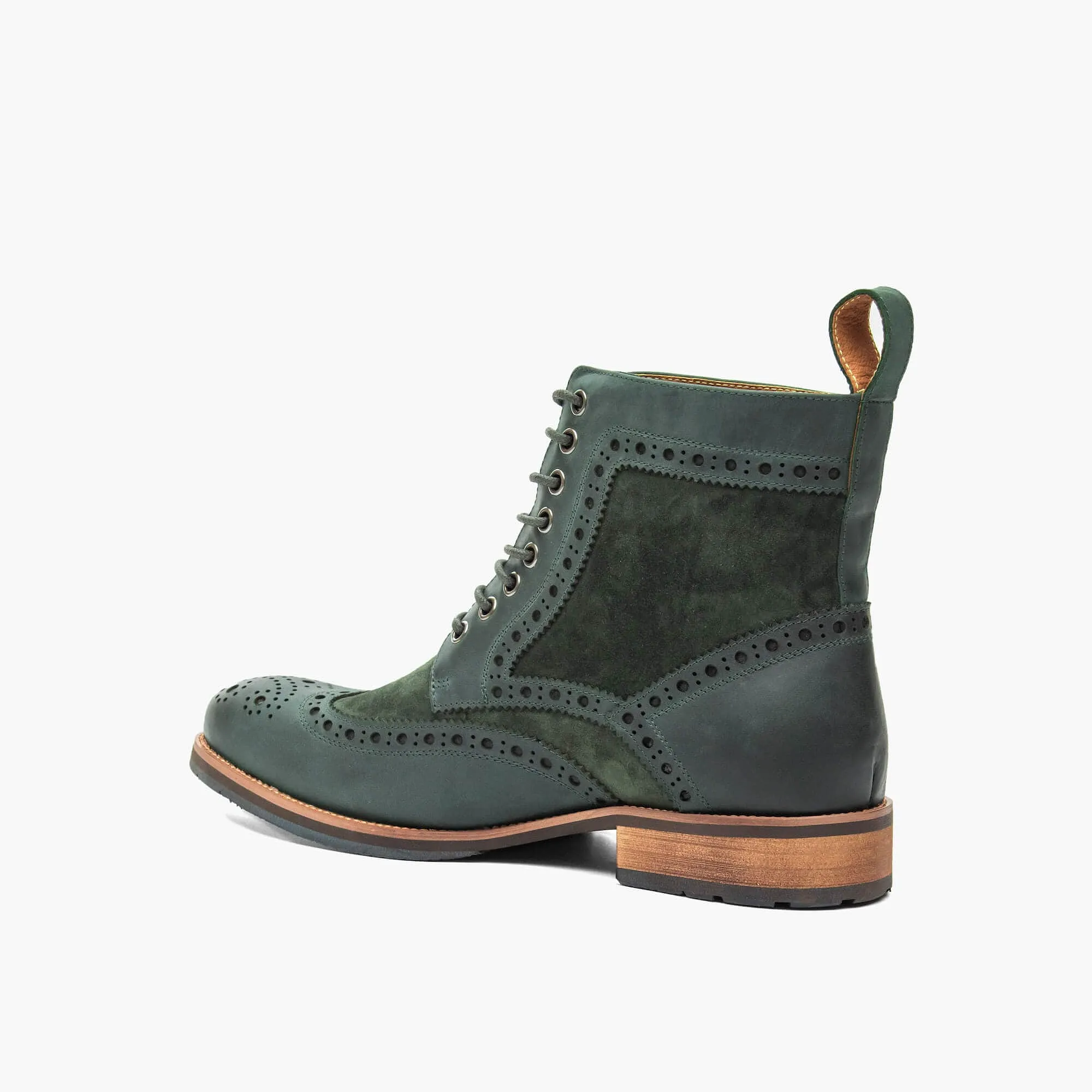 Belmont Hunter Green Leather Wingtip Combat Boots