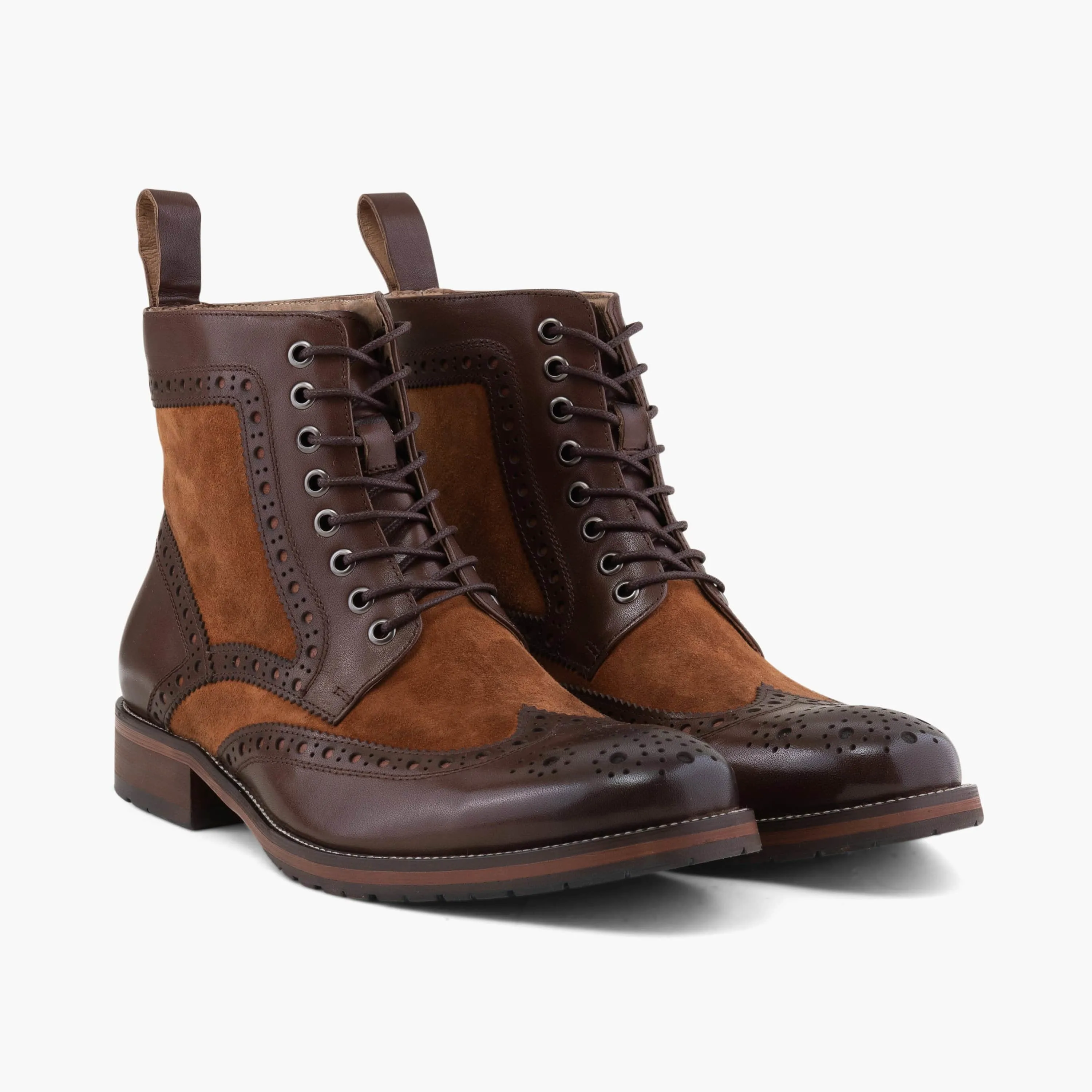 Belmont Mahogany Leather Wingtip Combat Boots