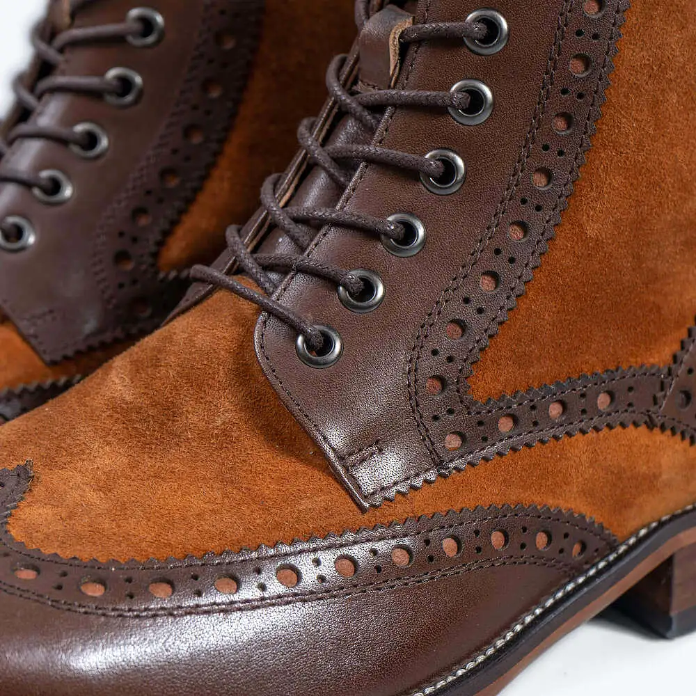 Belmont Mahogany Leather Wingtip Combat Boots