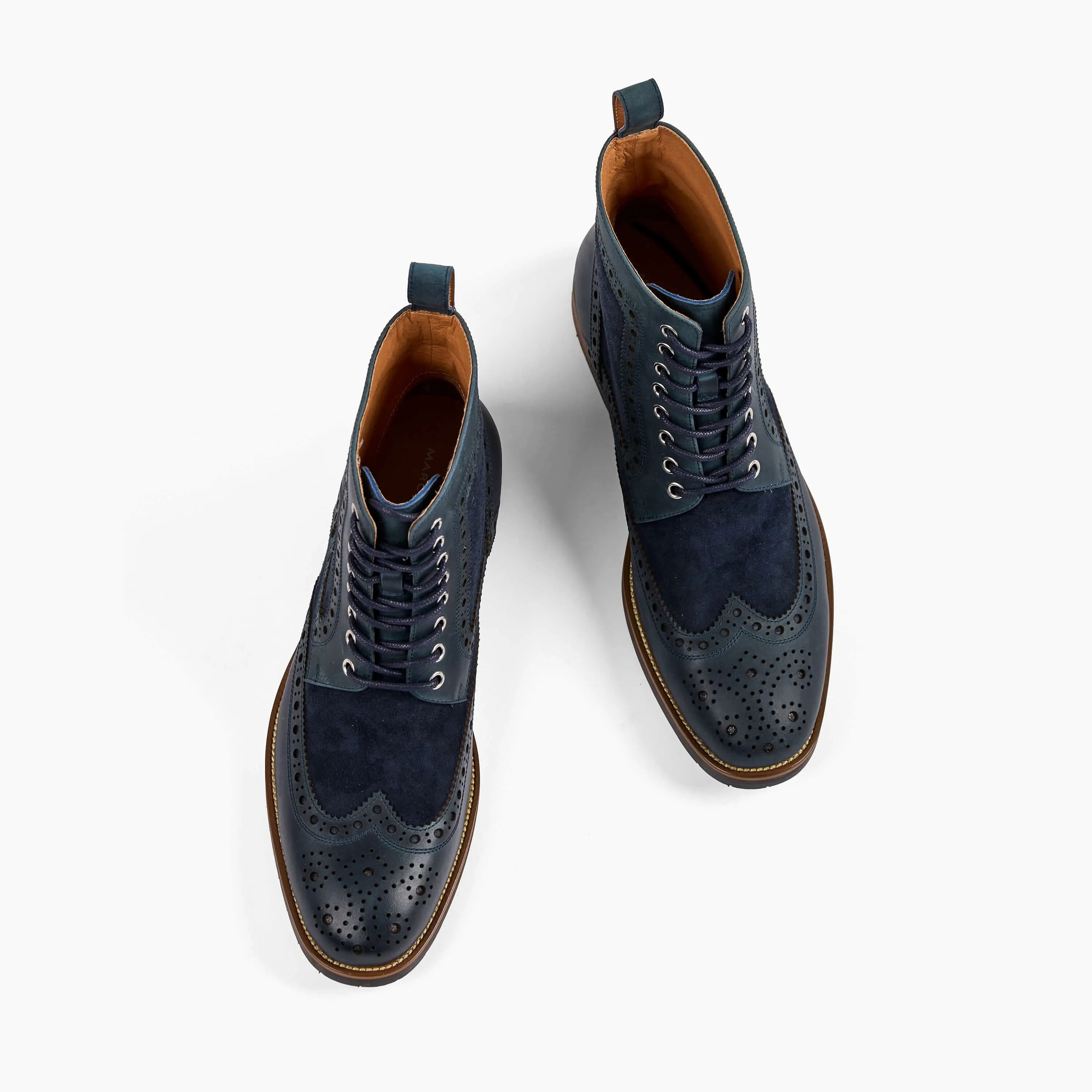 Belmont Navy Leather Wingtip Combat Boots