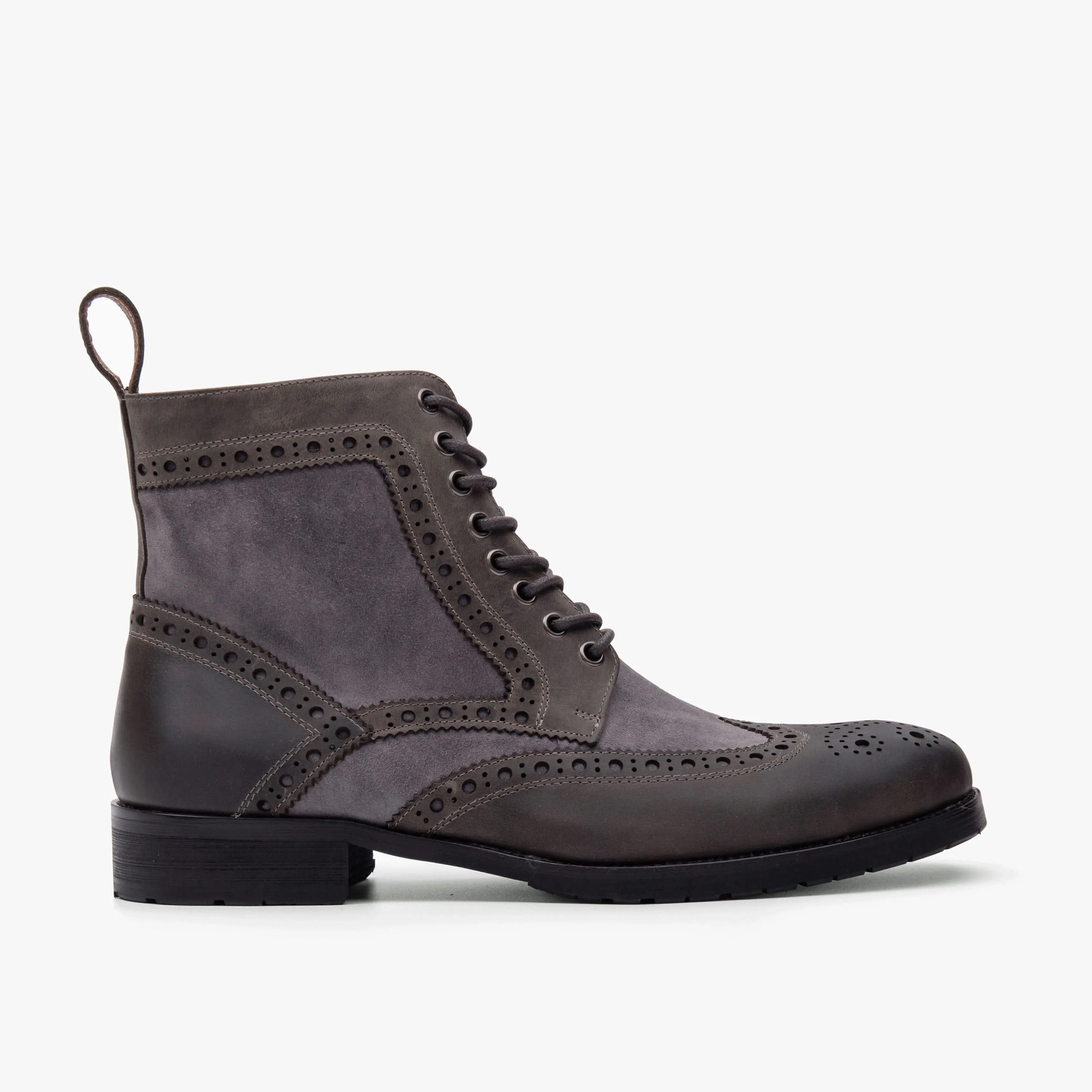 Belmont Steel Grey Leather Wingtip Combat Boots