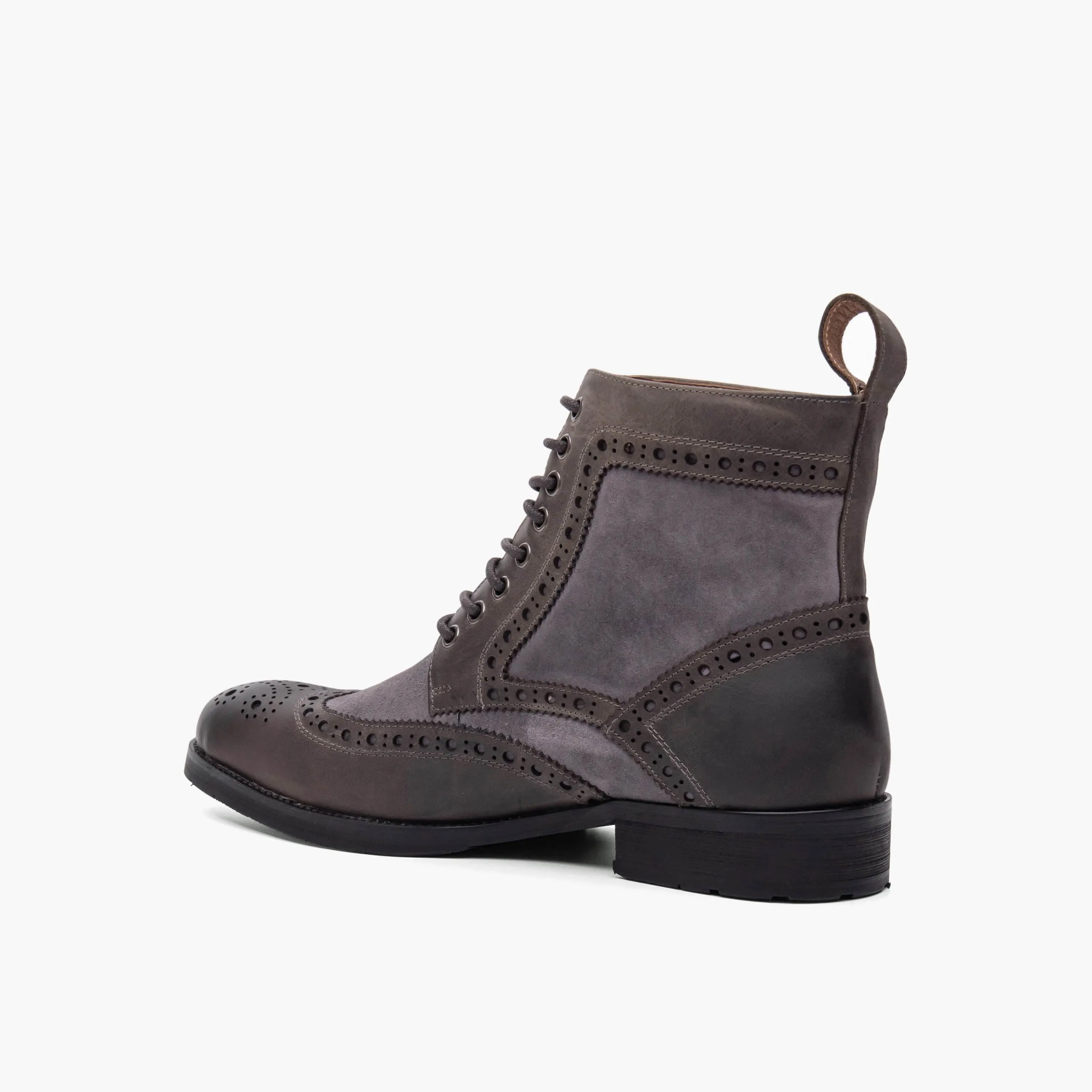 Belmont Steel Grey Leather Wingtip Combat Boots