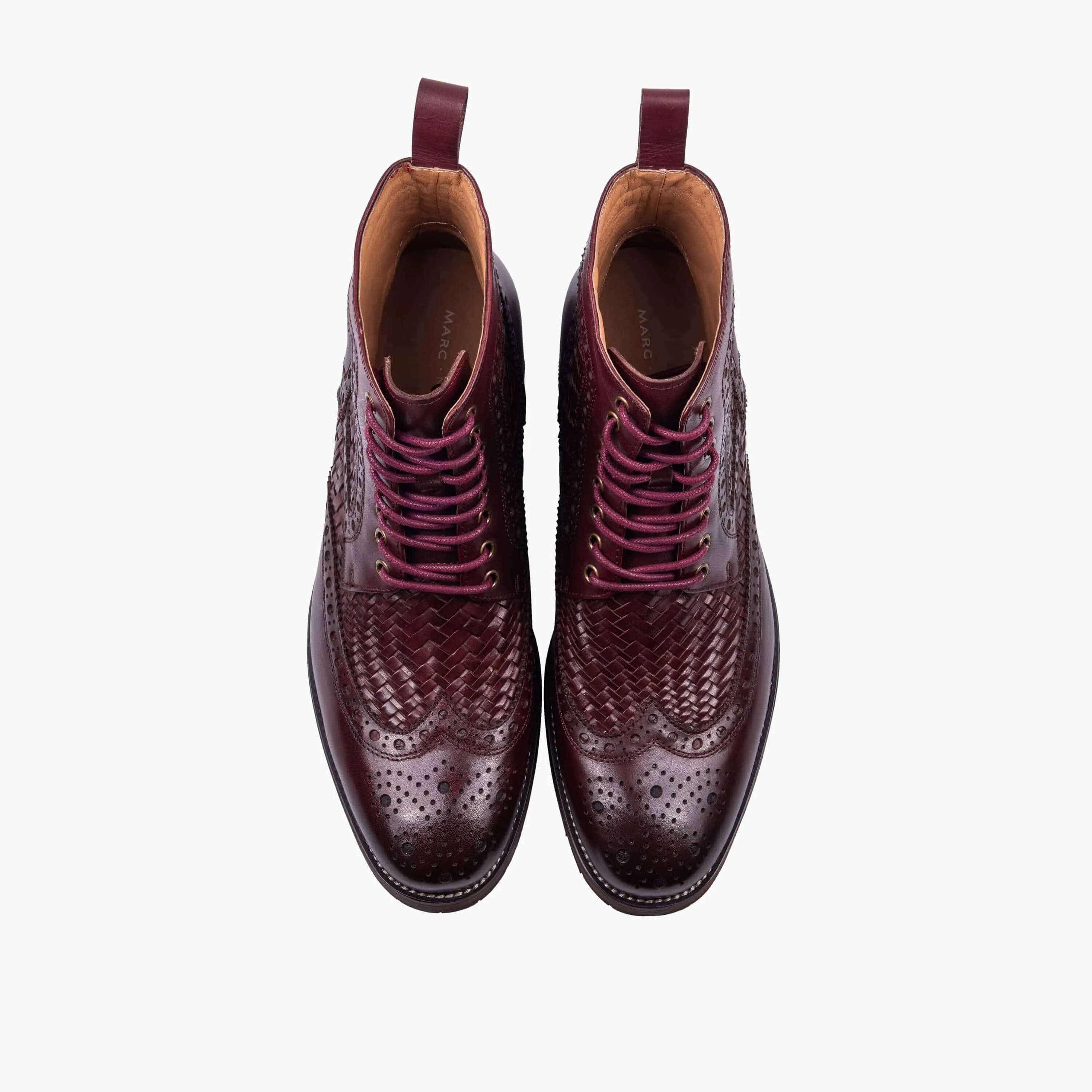 Belmont Woven Burgundy Leather Wingtip Combat Boots