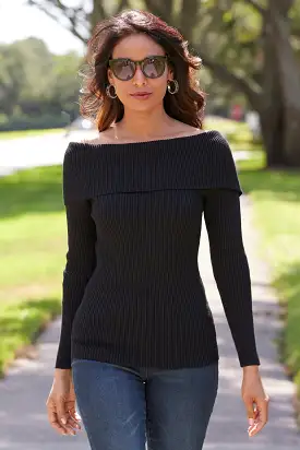 Beyond Basics Ribbed Off The Shoulder Sweater Proper Black