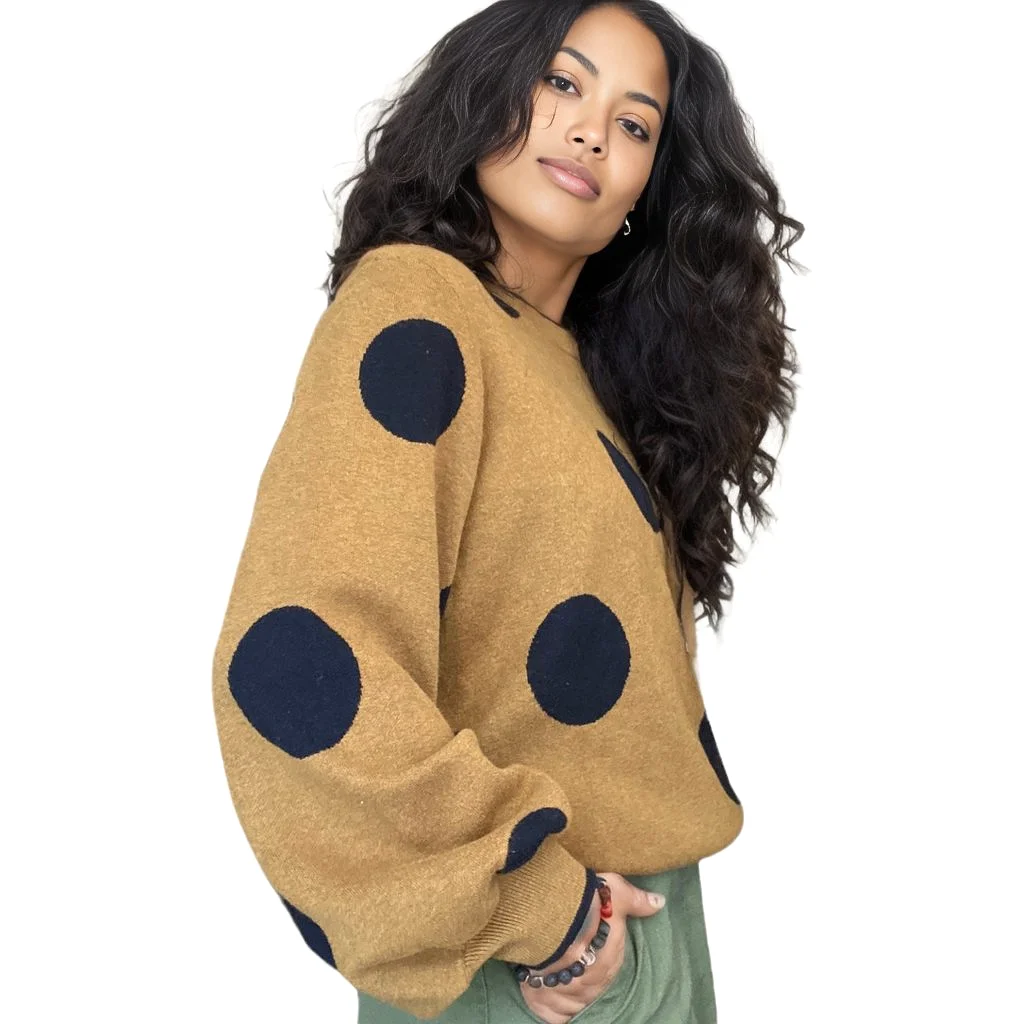 Brown Crewneck Sweater Black Dots