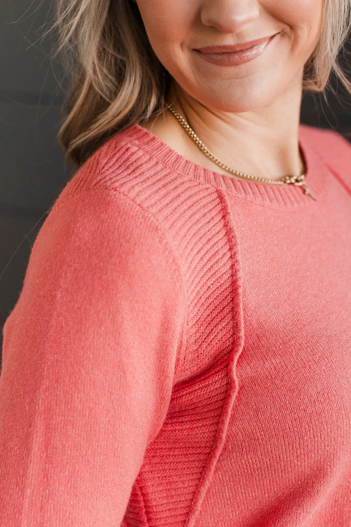 Cabin Cozy Knit Sweater- Coral