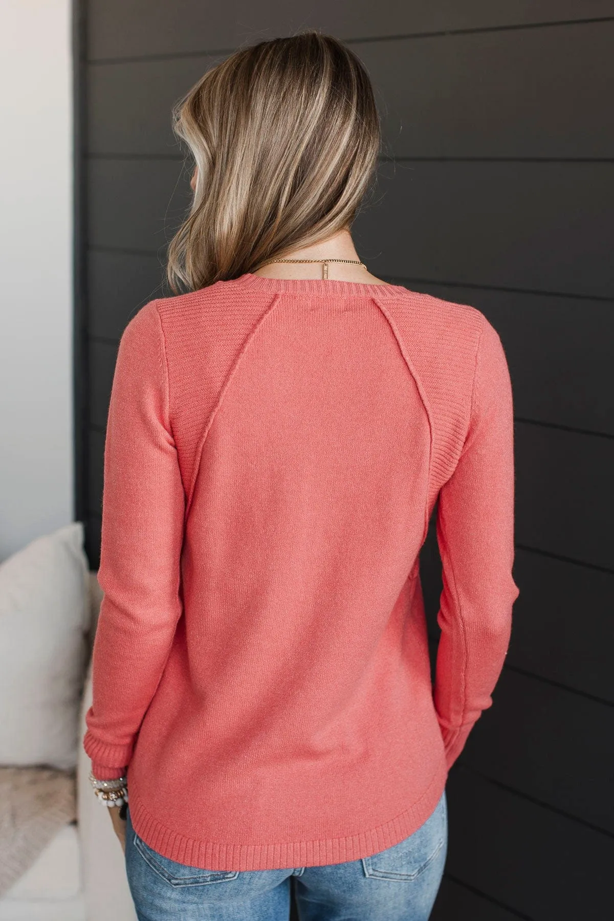 Cabin Cozy Knit Sweater- Coral