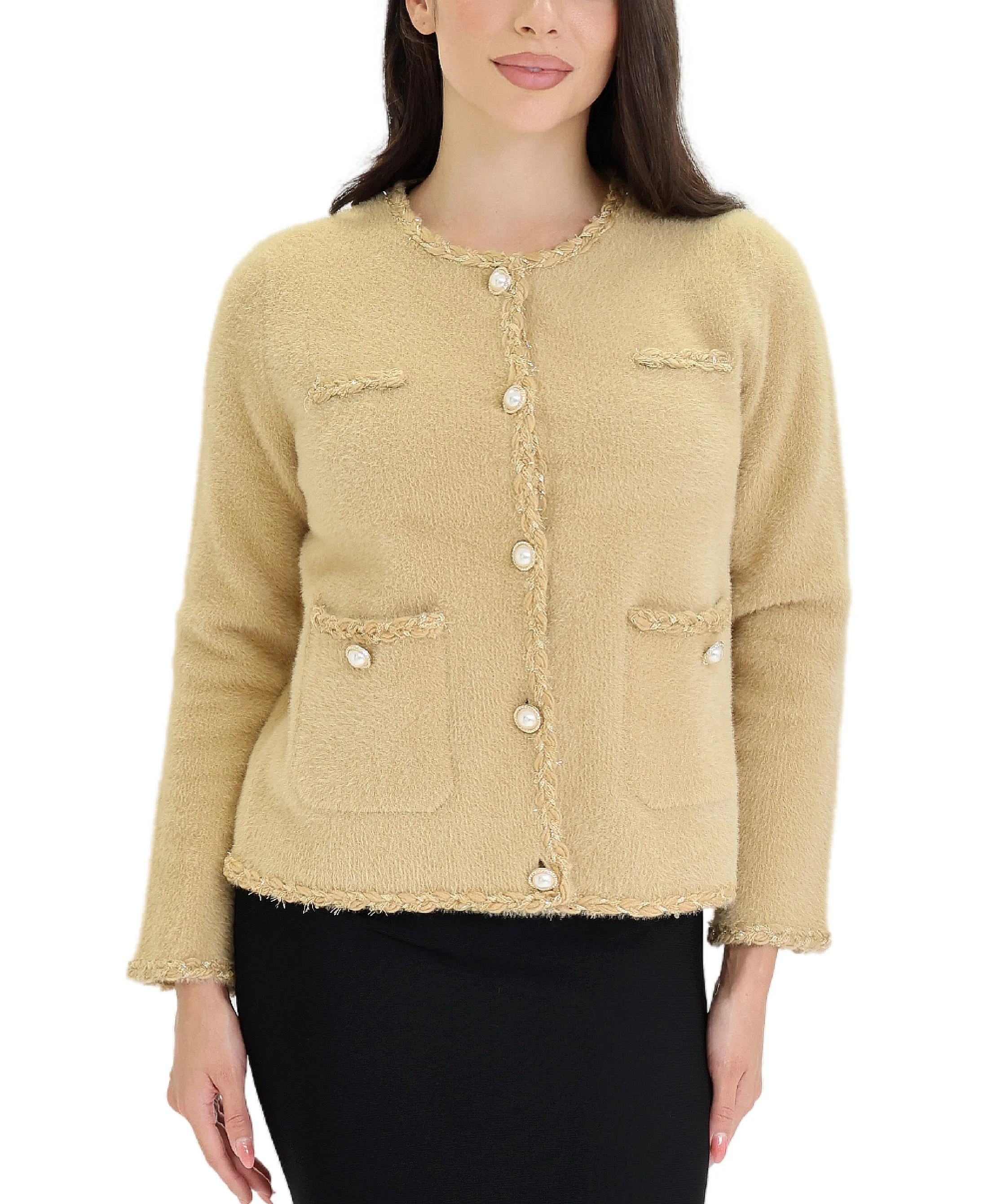 Cardigan Sweater w/ Metallic Trim