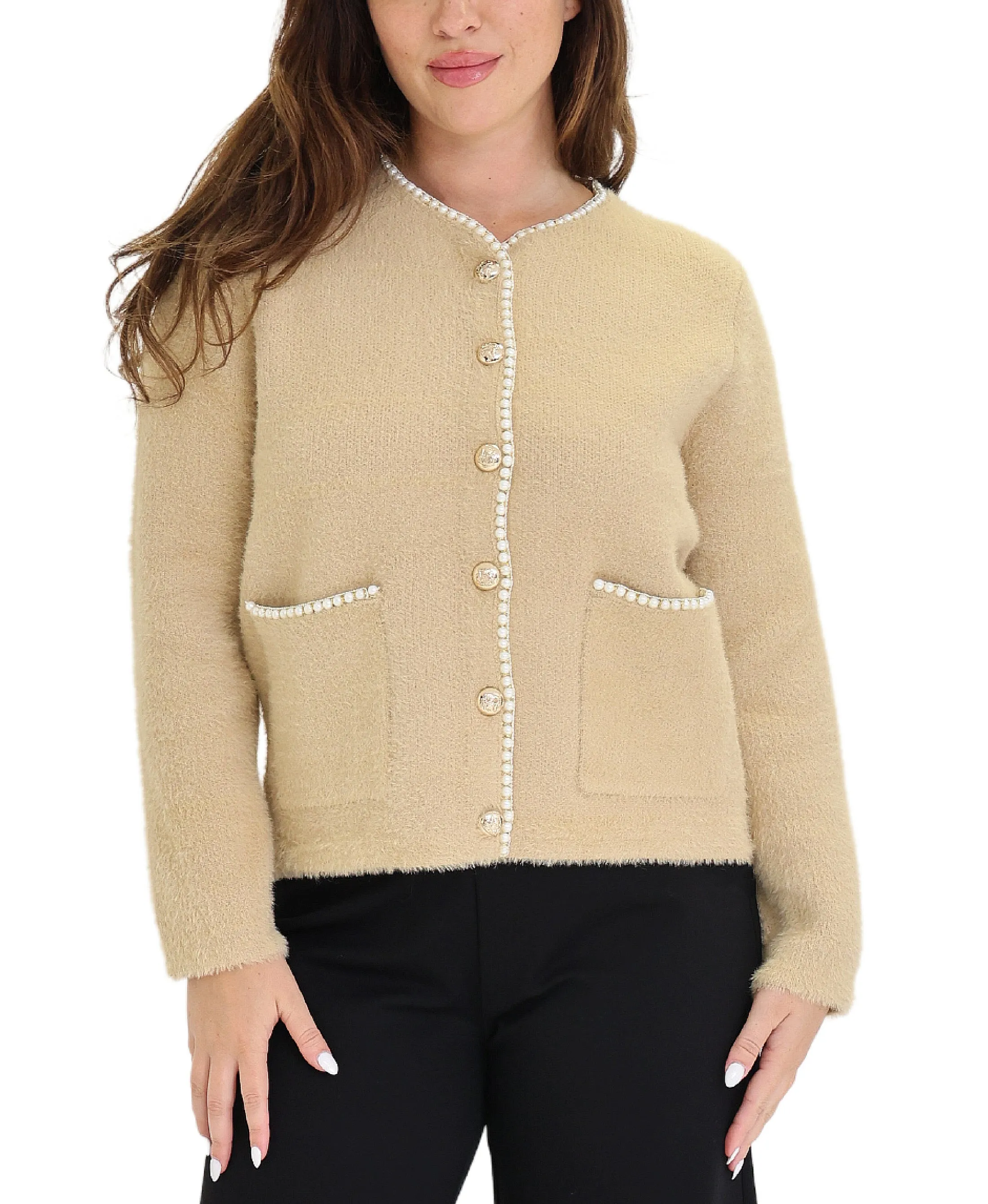 Cardigan Sweater w/ Pearl Trim