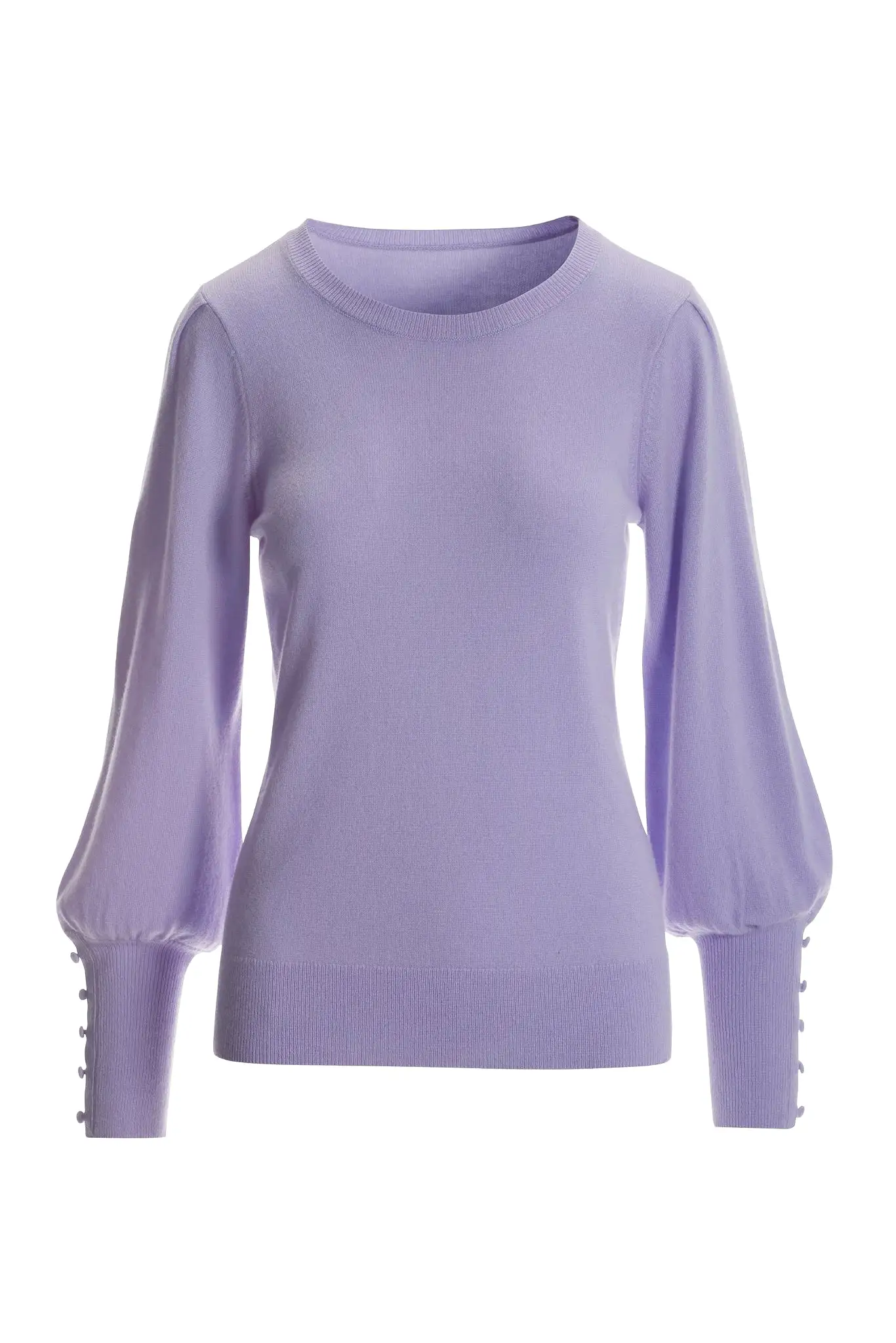 Cashmere Button-Cuff Puff-Sleeve Sweater Lavender