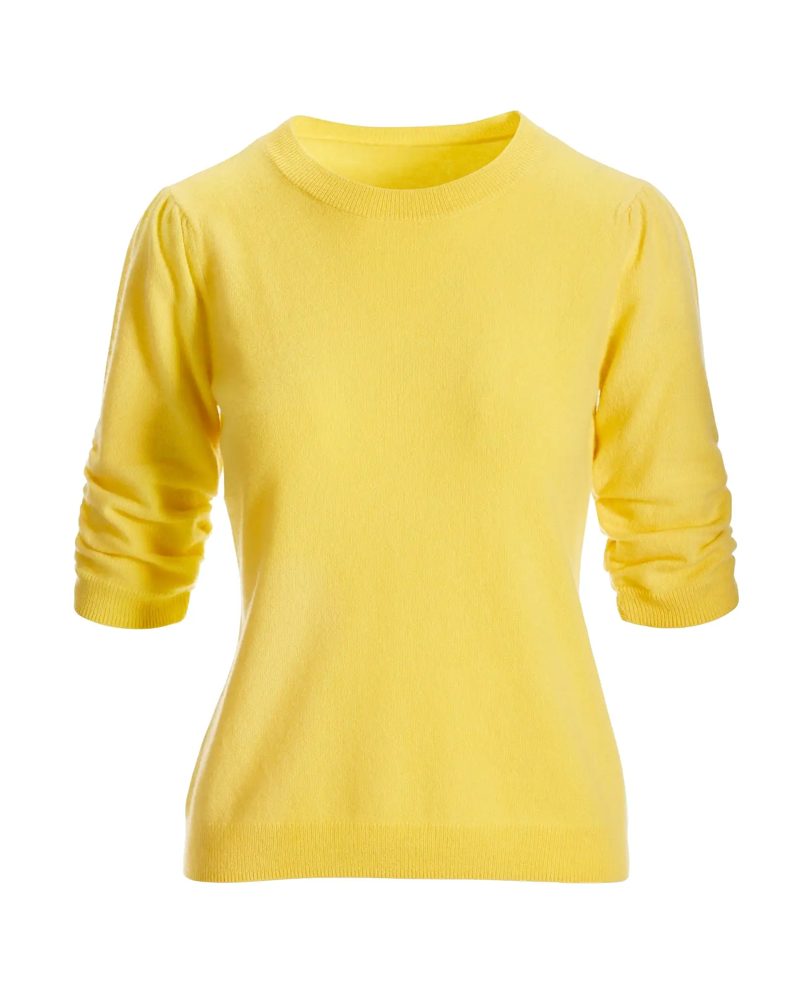 Cashmere Ruched Short Sleeve Sweater Lemon Drop