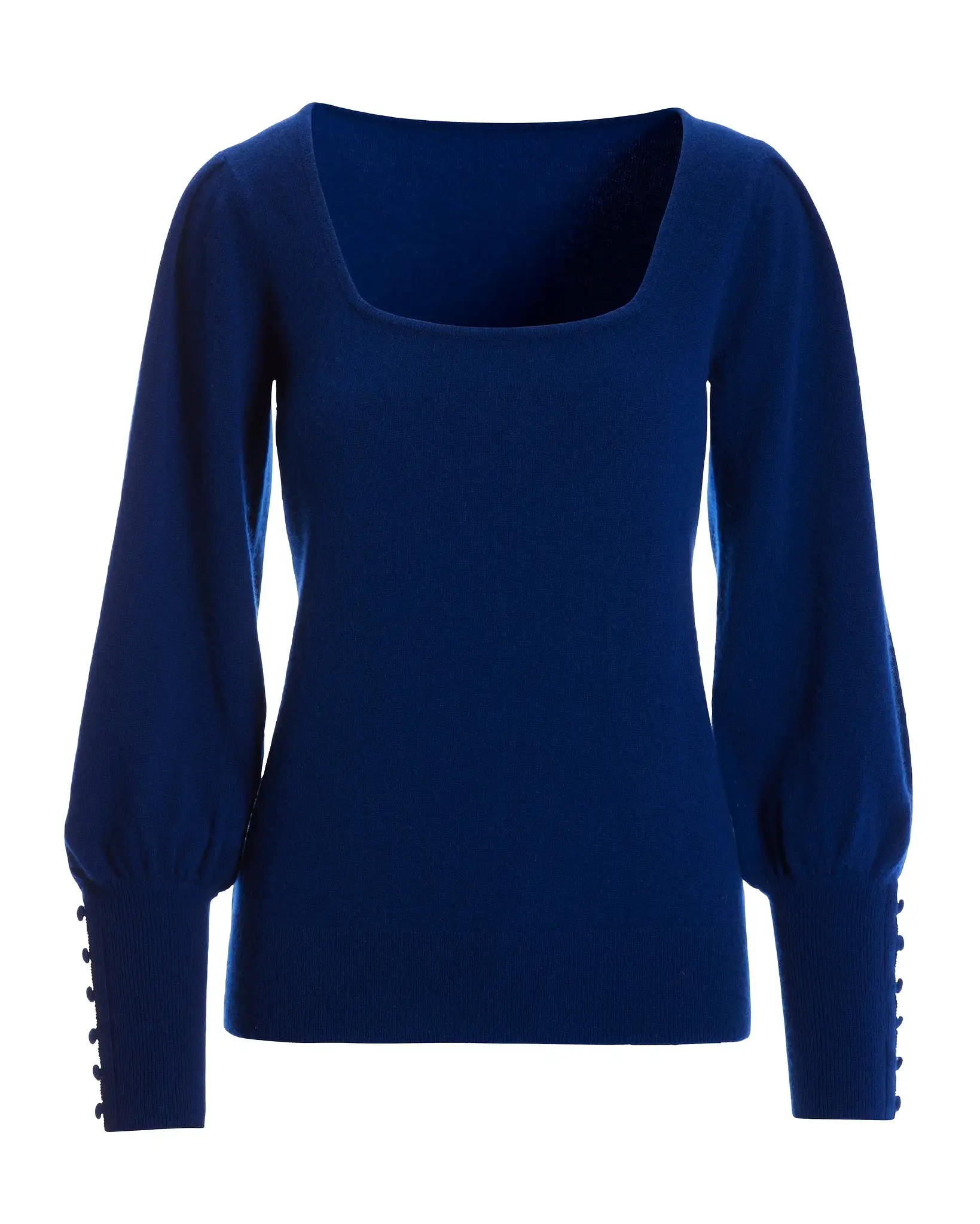 Cashmere Square Neck Button Cuff Sweater Royal