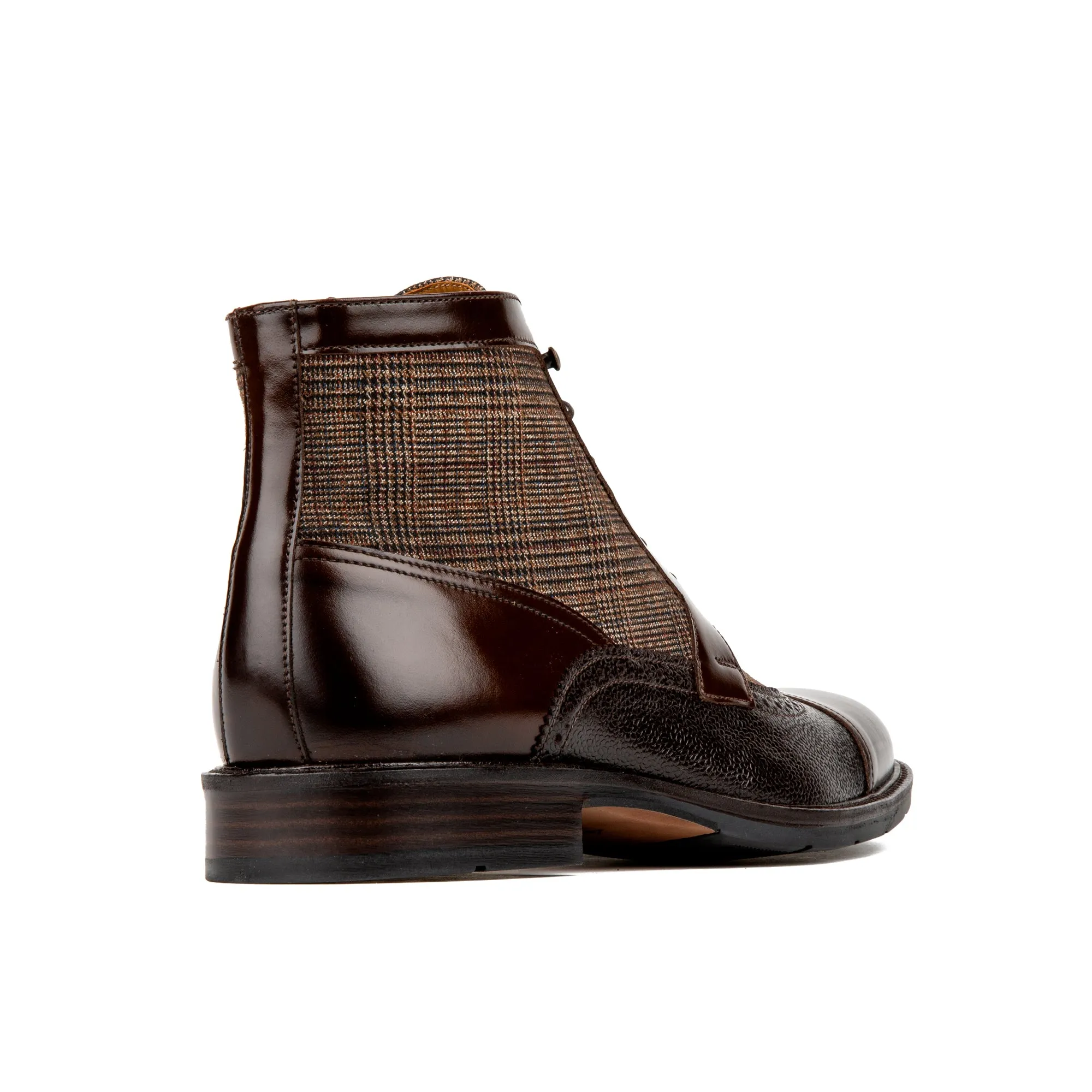 CHARLES BROWN CHECK - Men's toe cap dressy leather boot in leather and textile