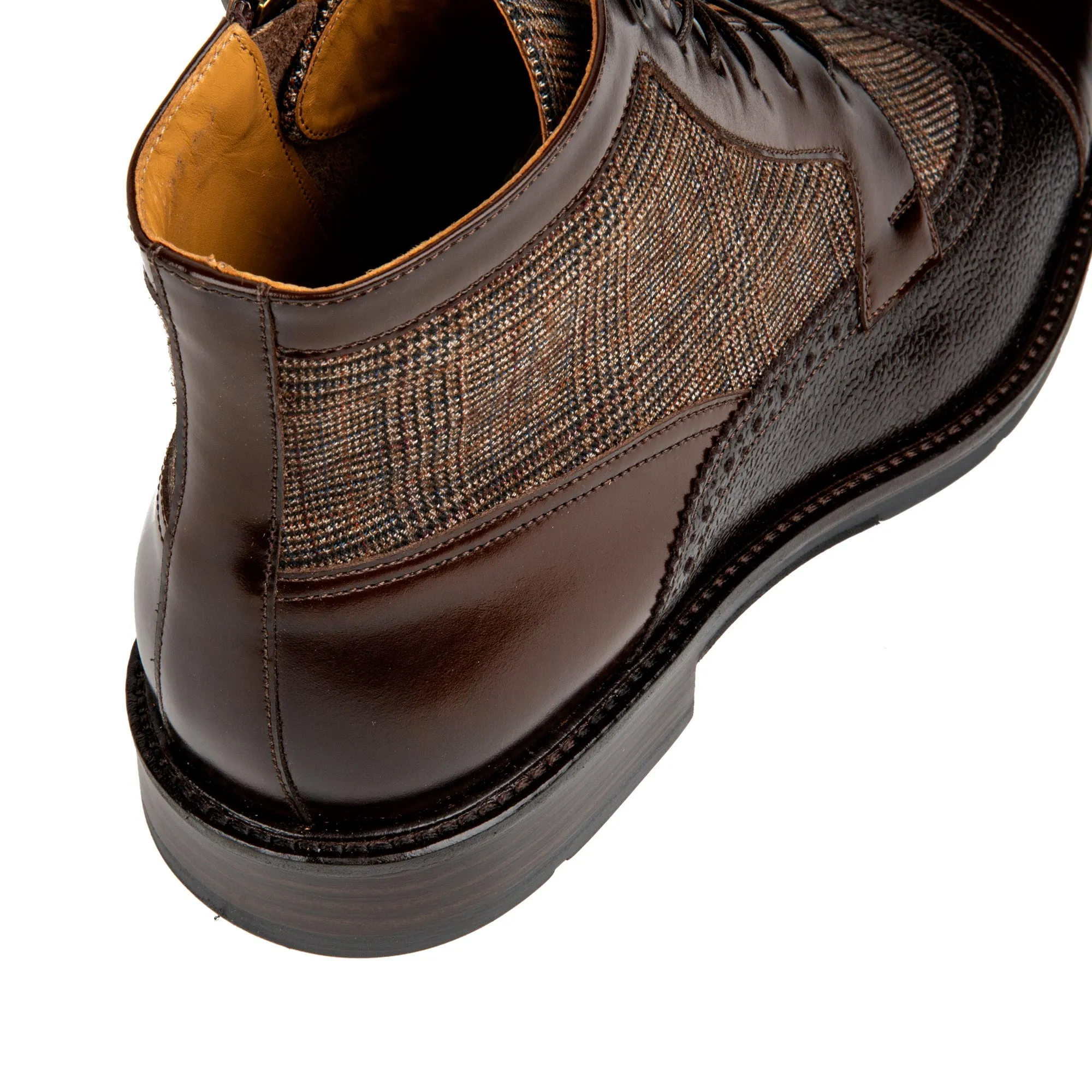 CHARLES BROWN CHECK - Men's toe cap dressy leather boot in leather and textile