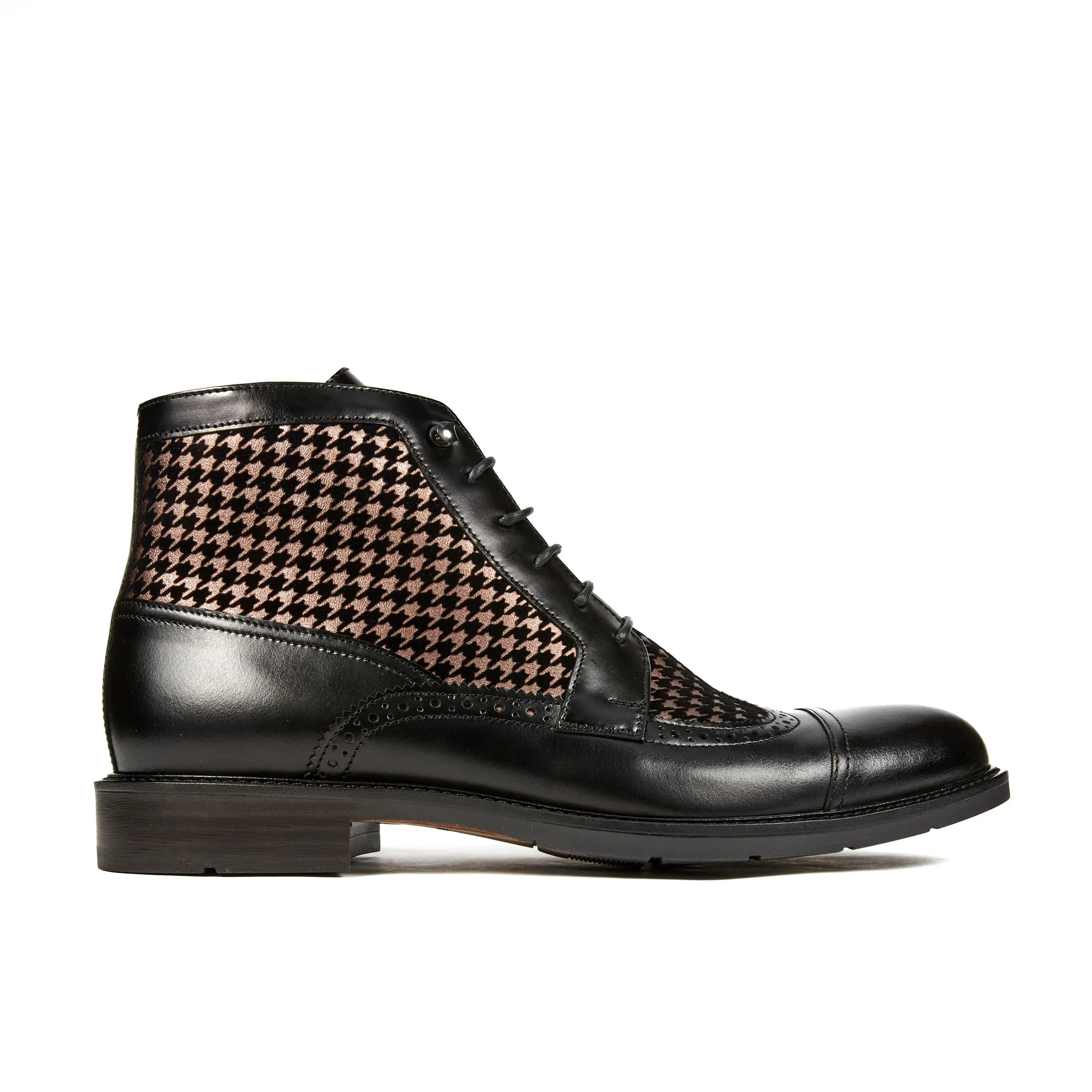 CHARLES HOUNDSTOOTH - Men's leather toe cap dressy boot in black and houndstooth