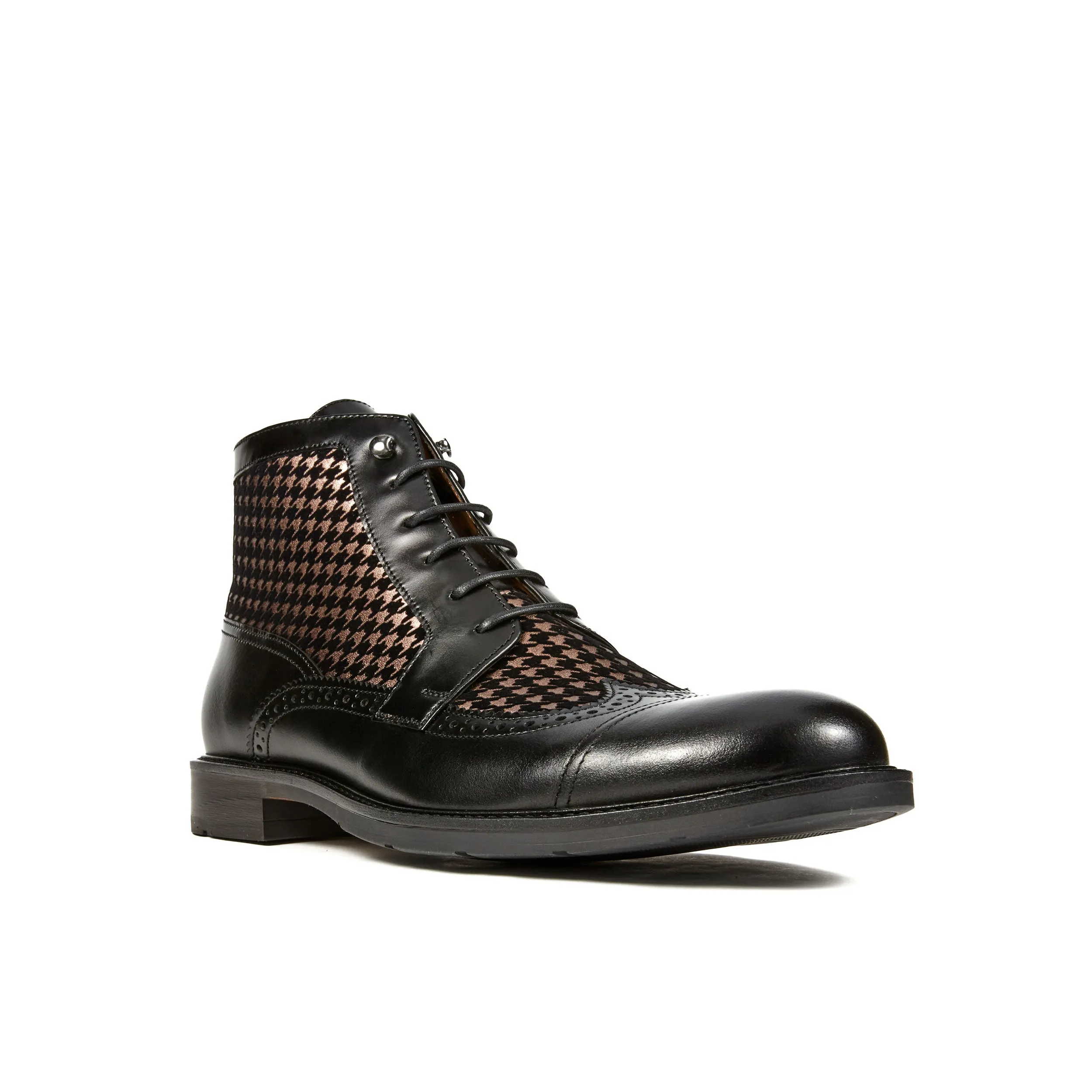 CHARLES HOUNDSTOOTH - Men's leather toe cap dressy boot in black and houndstooth