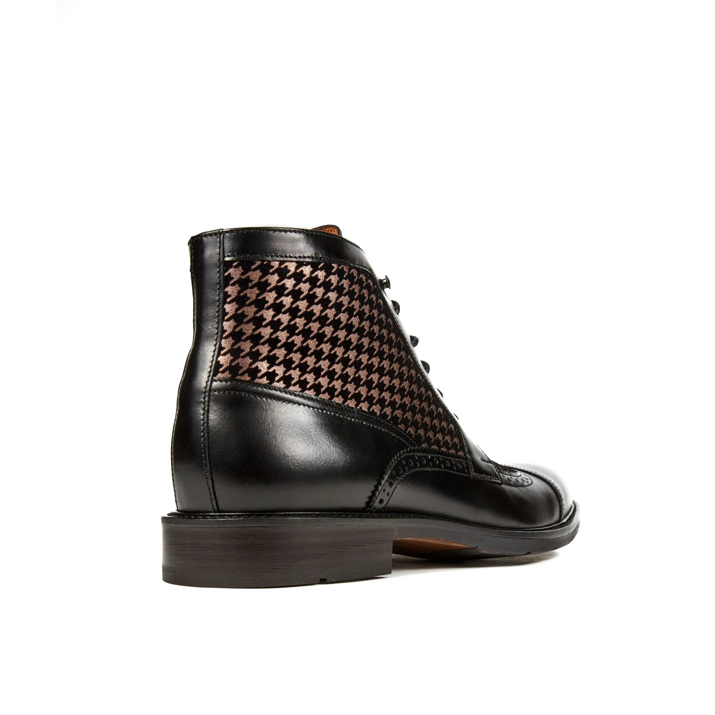 CHARLES HOUNDSTOOTH - Men's leather toe cap dressy boot in black and houndstooth