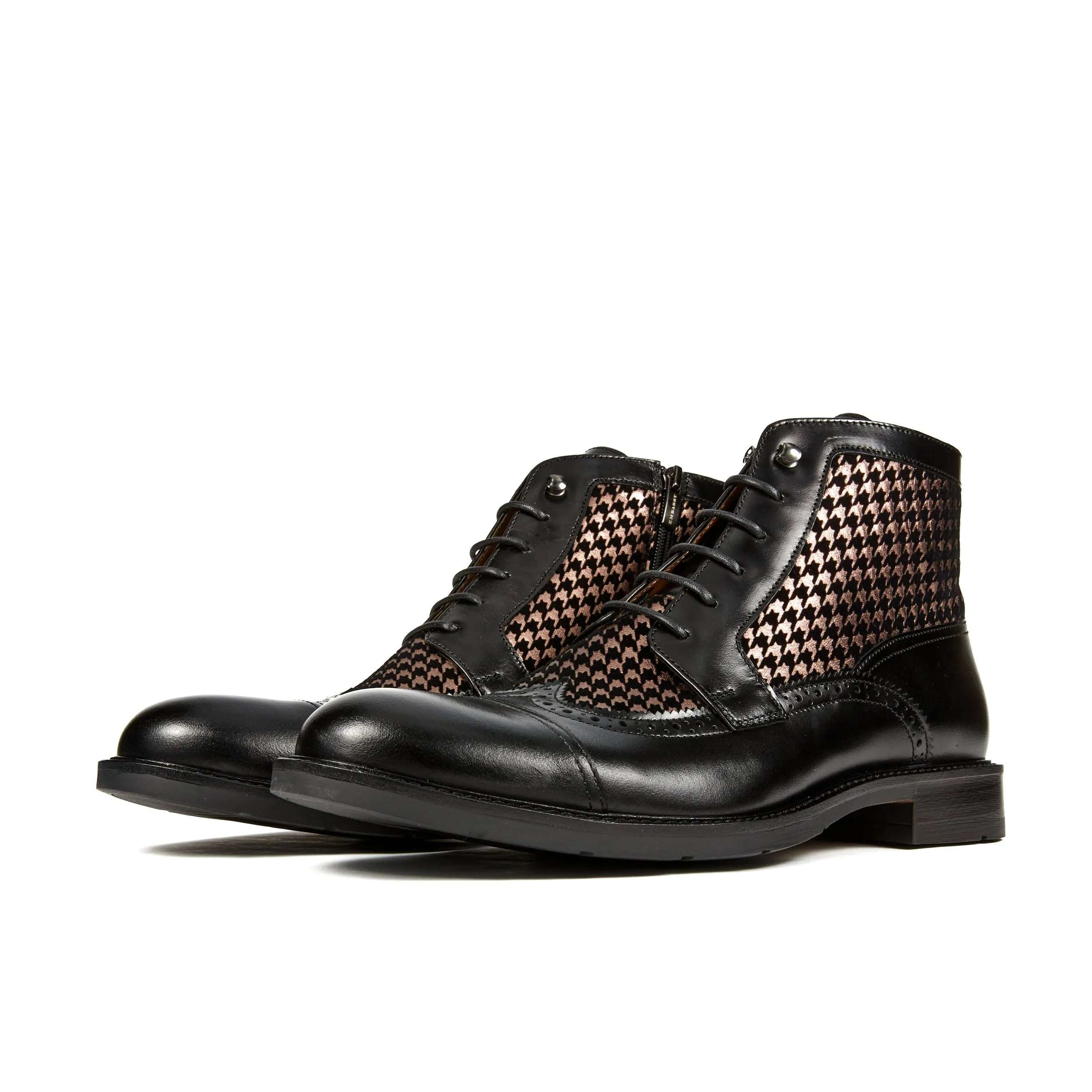 CHARLES HOUNDSTOOTH - Men's leather toe cap dressy boot in black and houndstooth