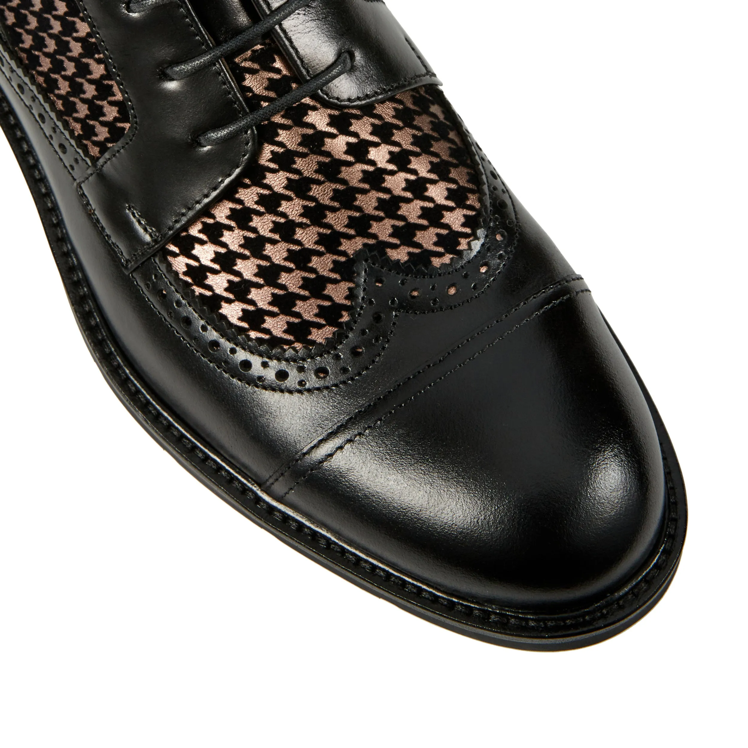 CHARLES HOUNDSTOOTH - Men's leather toe cap dressy boot in black and houndstooth